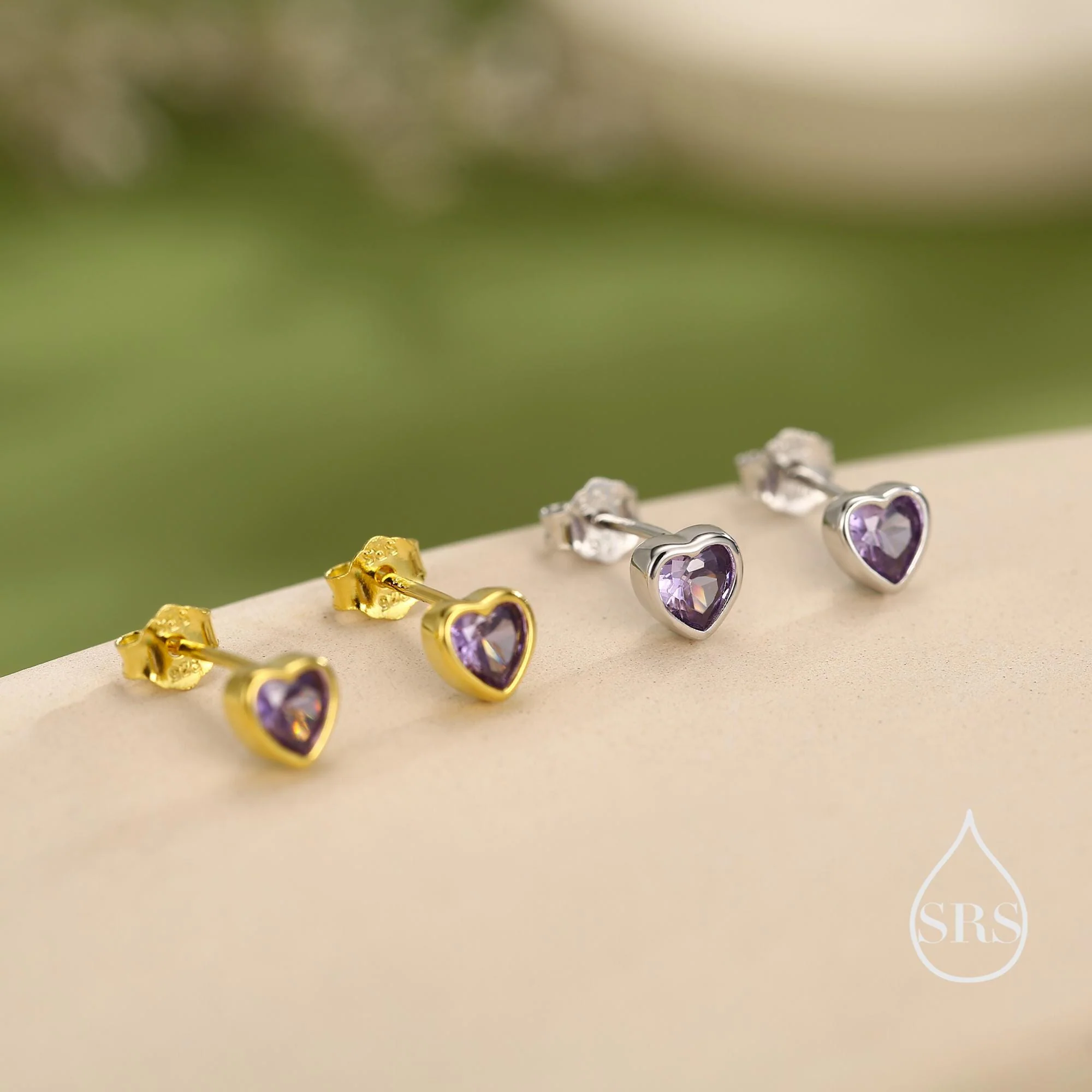Tiny Amethyst Purple CZ Heart Stud Earrings in Sterling Silver, Silver or Gold, Purple Crystal Heart Earrings, Stacking Earrings - Image 7