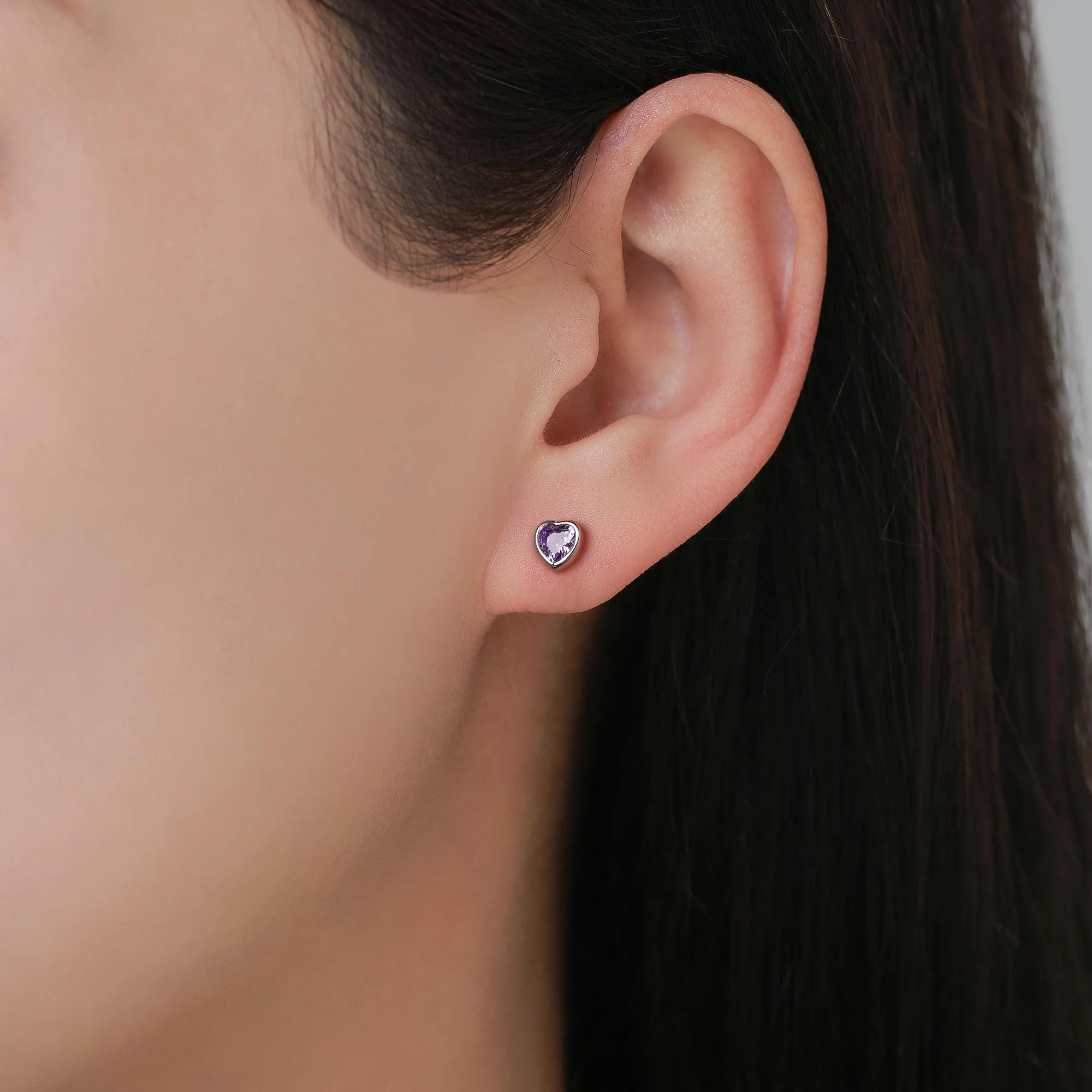 Tiny Amethyst Purple CZ Heart Stud Earrings in Sterling Silver, Silver or Gold, Purple Crystal Heart Earrings, Stacking Earrings - Image 8