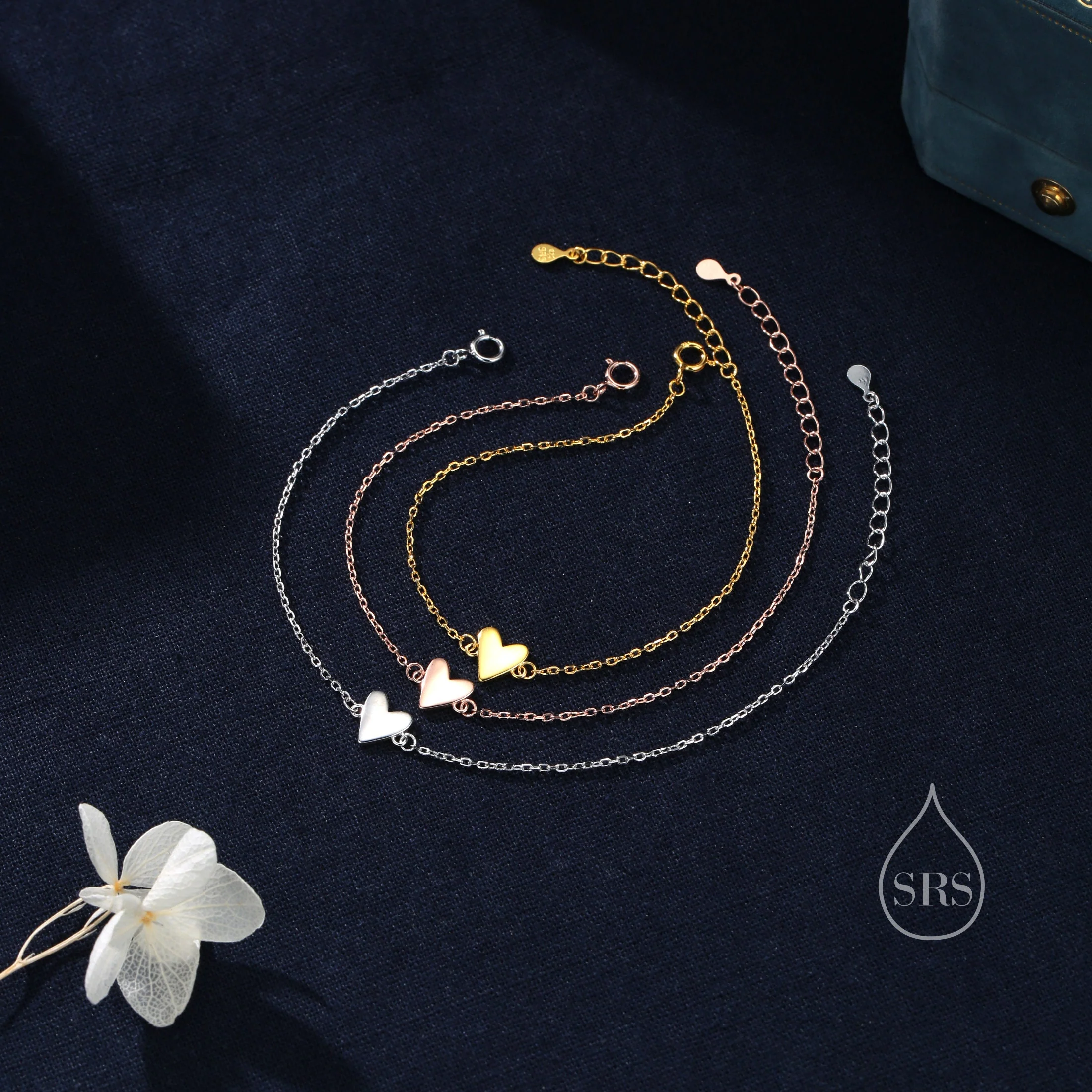 Tiny and Delicate Heart Bracelet in Sterling Silver, Silver or Gold or Rose Gold, Small Heart Bracelet, Silver Heart Bracelet - Image 5