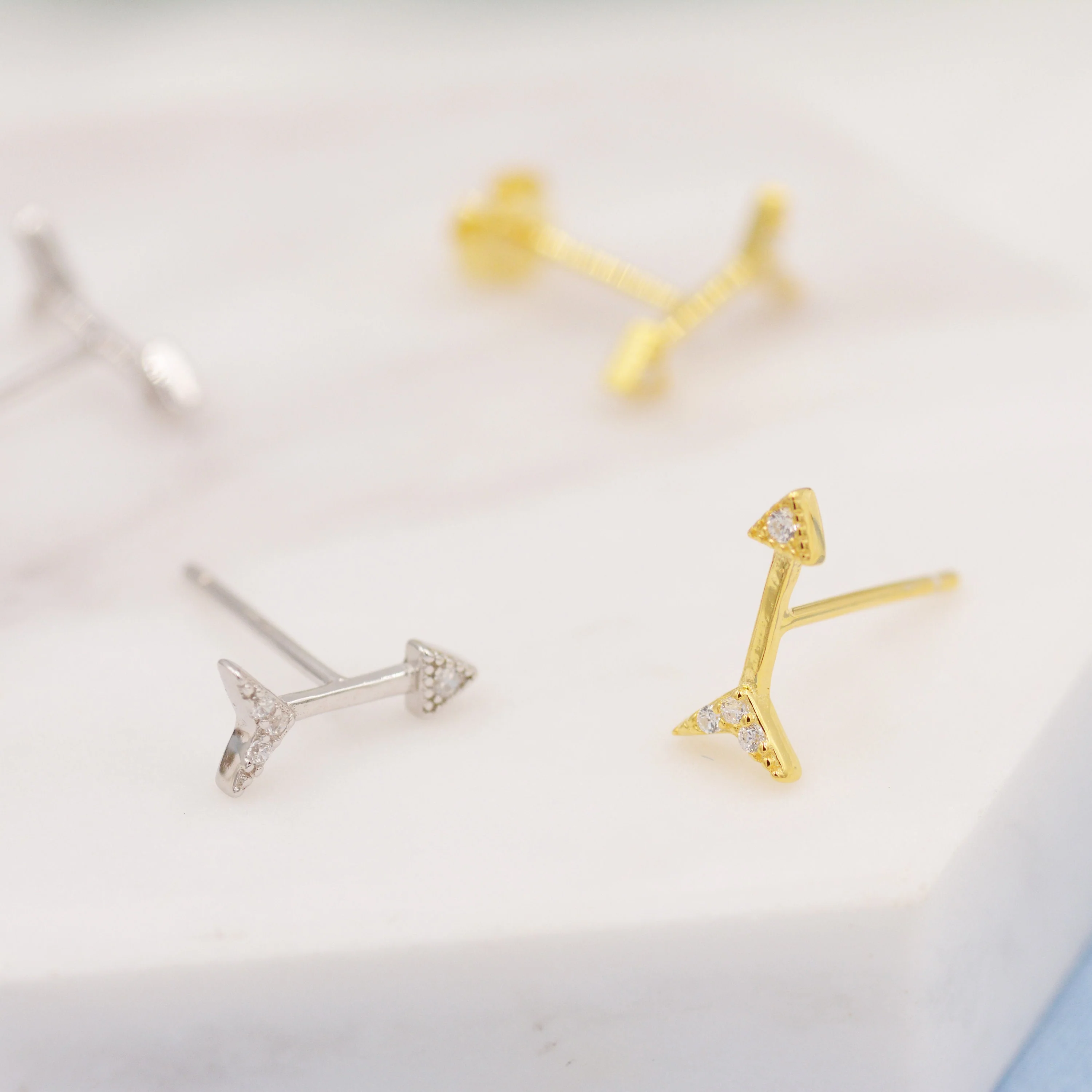 Tiny Arrow Stud Earrings in Sterling Silver with CZ Crystals, Silver or Gold, Embellished Arrow Earrings, Arrow Stud - Image 4