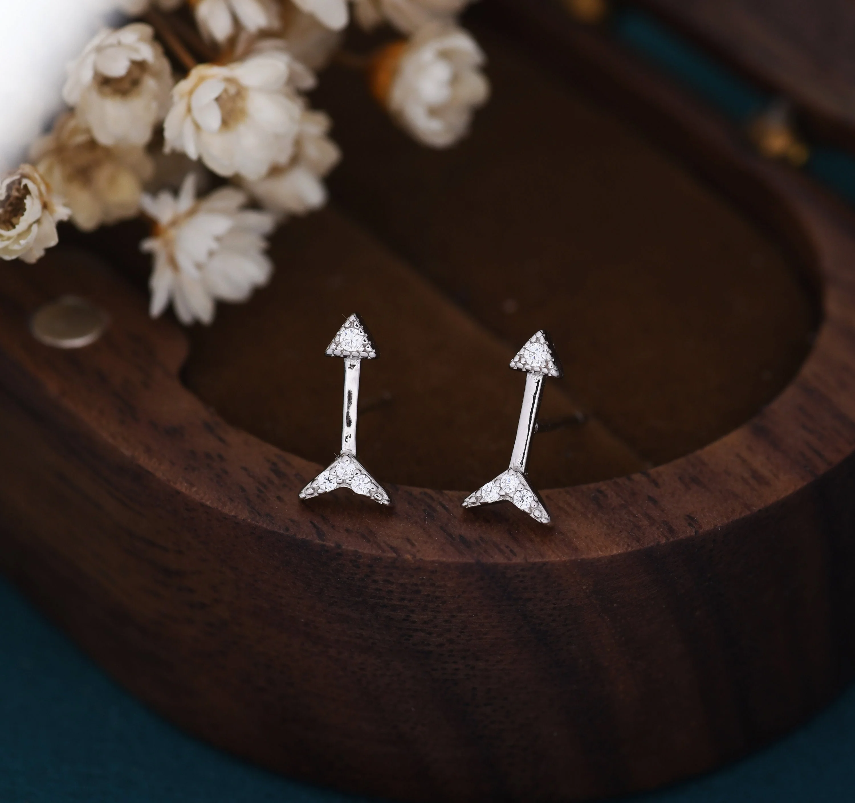 Tiny Arrow Stud Earrings in Sterling Silver with CZ Crystals, Silver or Gold, Embellished Arrow Earrings, Arrow Stud - Image 6