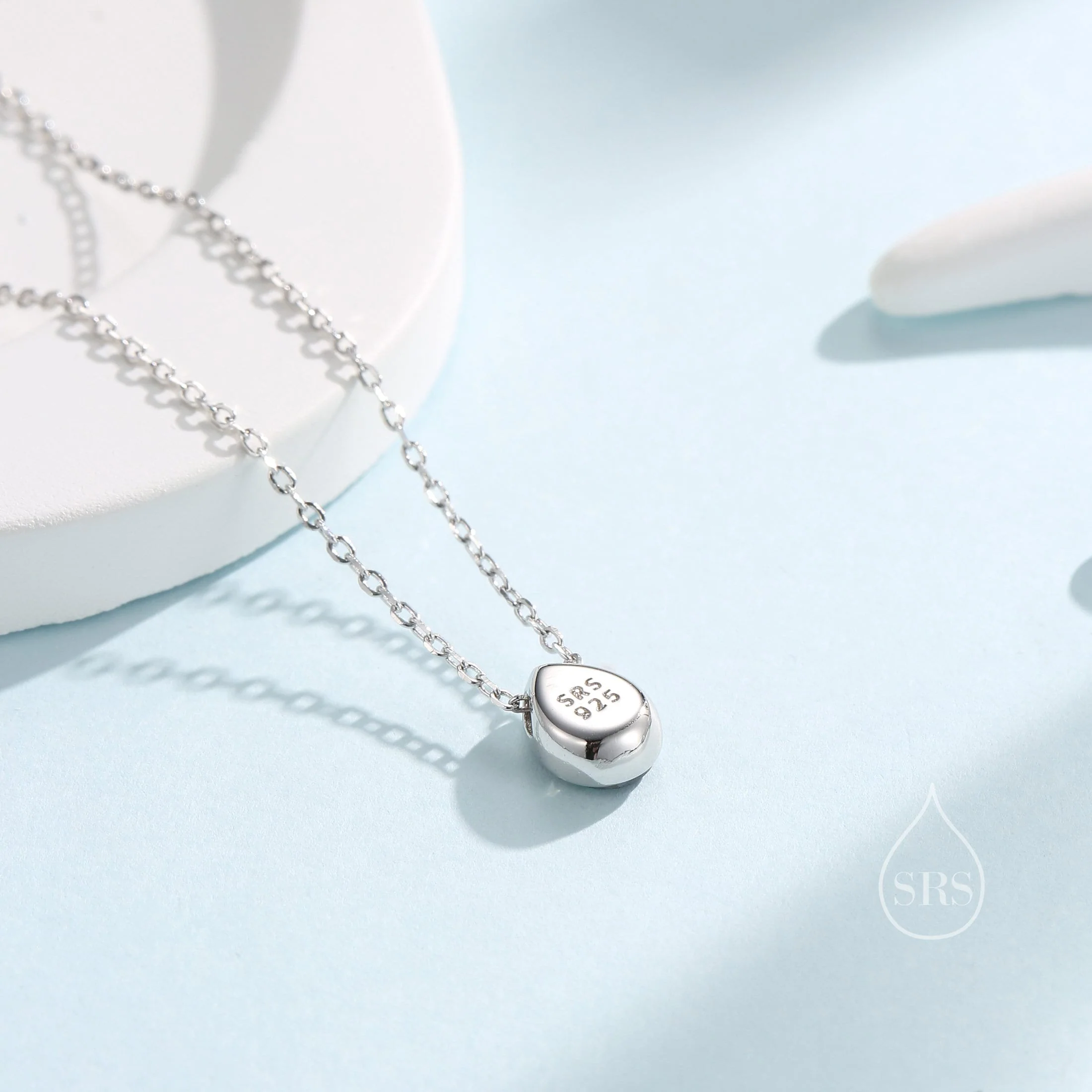 Tiny Aurora CZ Droplet Pendant Necklace in Sterling Silver, Silver or Gold or Rose Gold, Minimalist Pear Cut AB Crystal CZ Necklace - Image 4