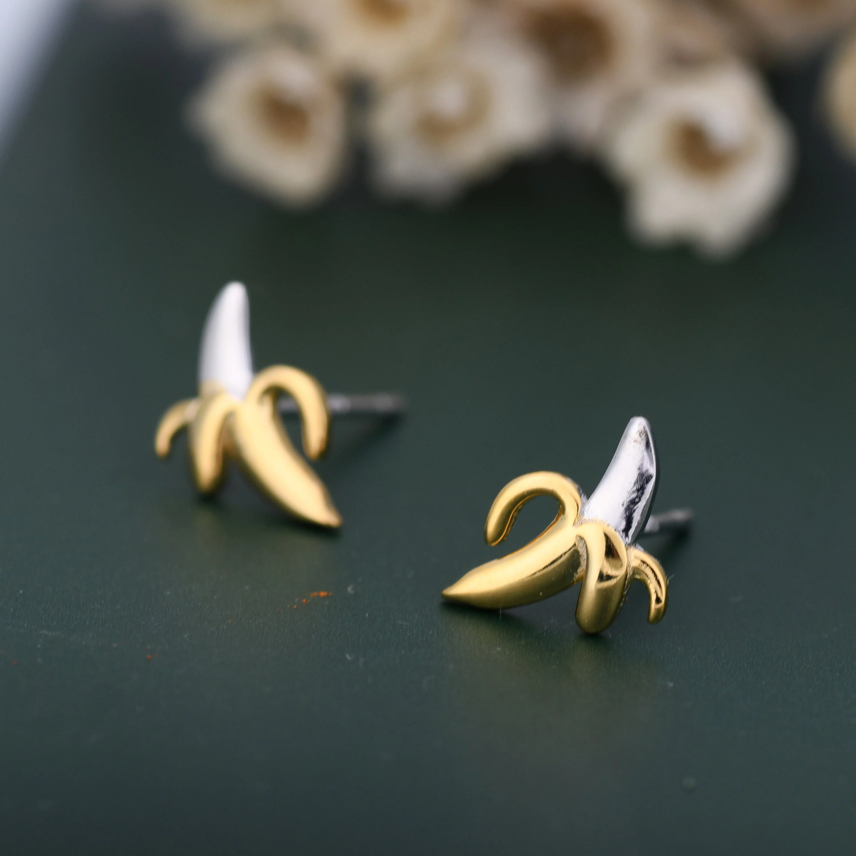 Tiny Banana Stud Earrings in Sterling Silver with Partial Gold Plate, Cute and Quirky Food Jewellery, Fruit Earrings, Banana Earrings - Image 8