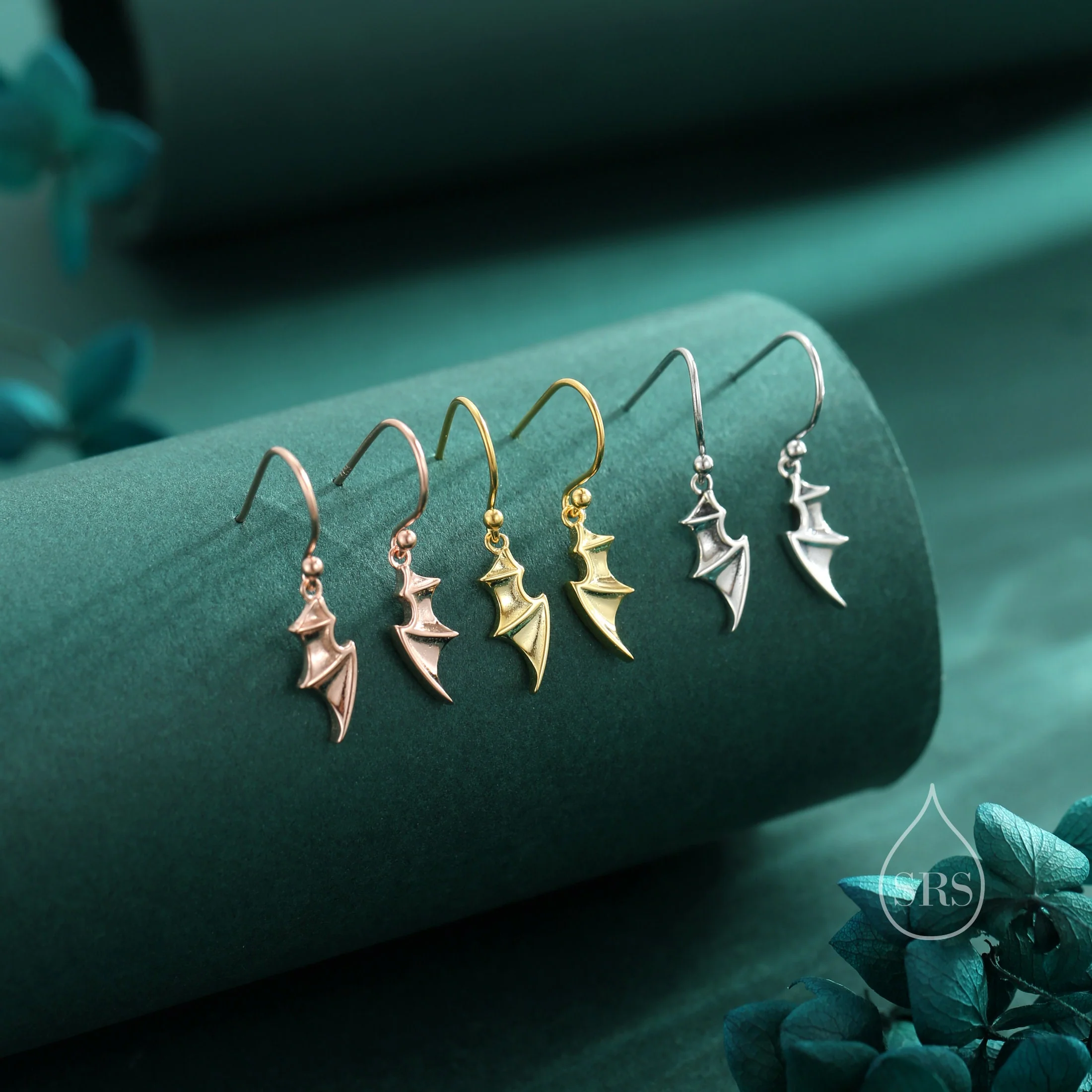 Tiny Bat Wing Drop Earrings in Sterling Silver, Silver or Gold or Rose Gold, Demon Wing Earrings, Devil Wing Earrings, Oxidised Silver - Image 2