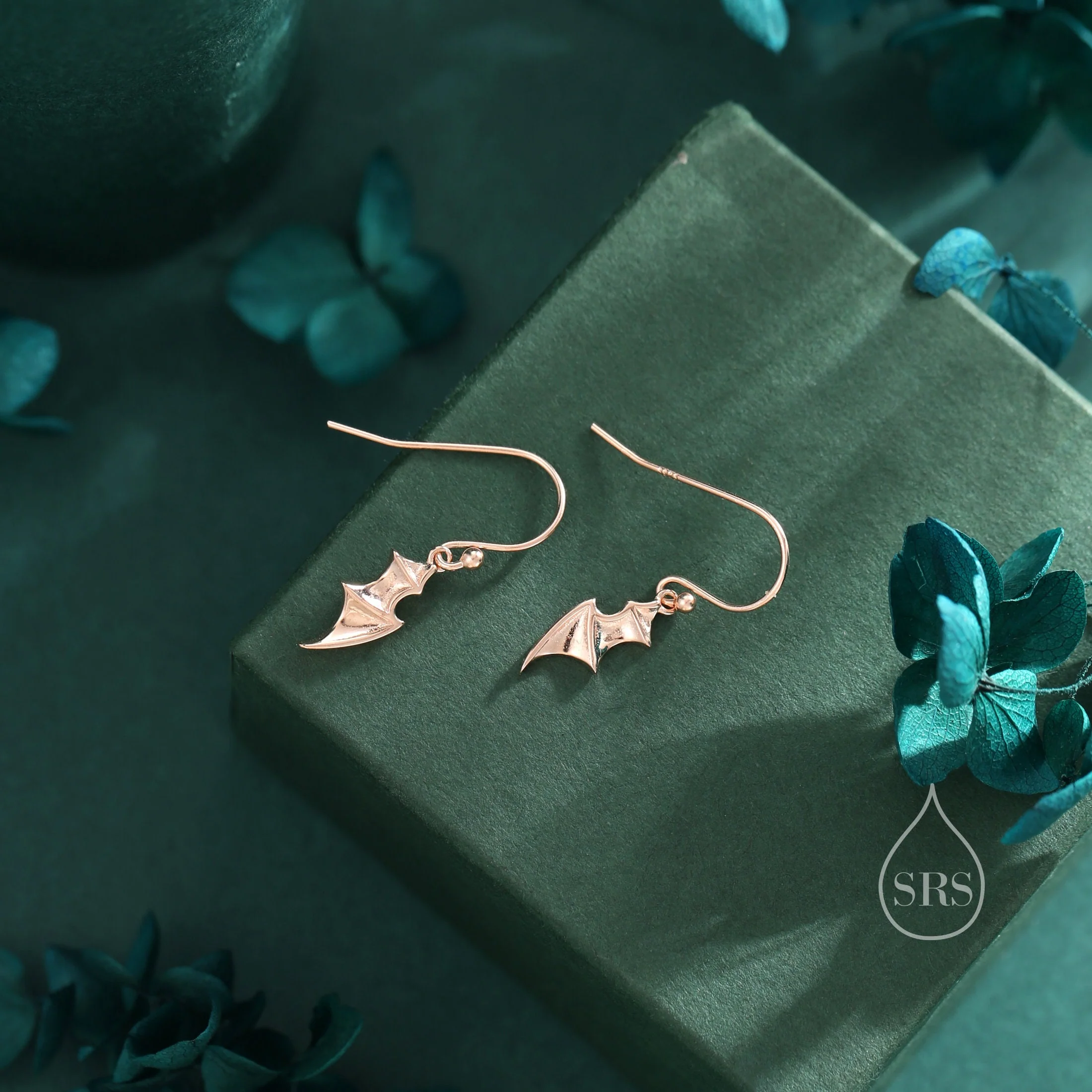 Tiny Bat Wing Drop Earrings in Sterling Silver, Silver or Gold or Rose Gold, Demon Wing Earrings, Devil Wing Earrings, Oxidised Silver - Image 4