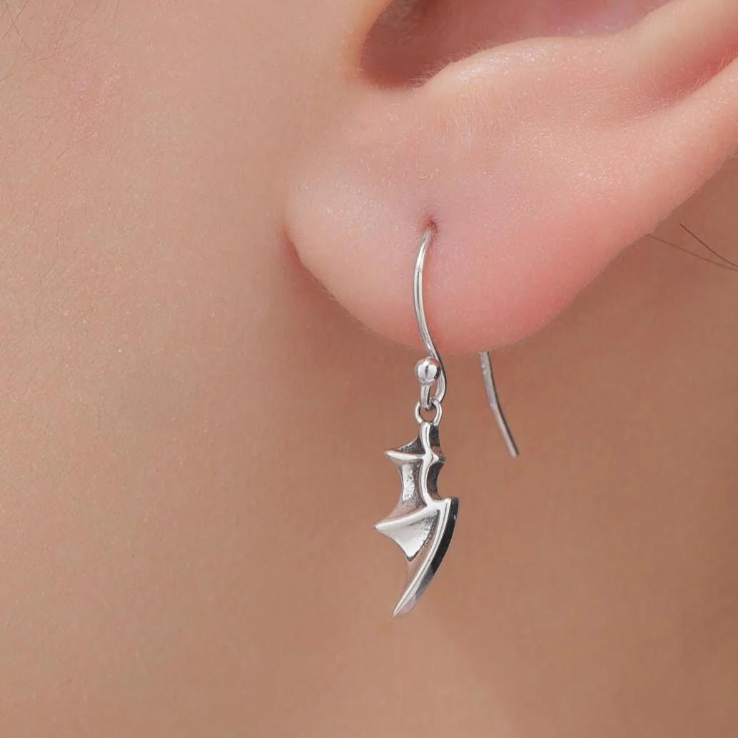 Tiny Bat Wing Drop Earrings in Sterling Silver, Silver or Gold or Rose Gold, Demon Wing Earrings, Devil Wing Earrings, Oxidised Silver - Image 7