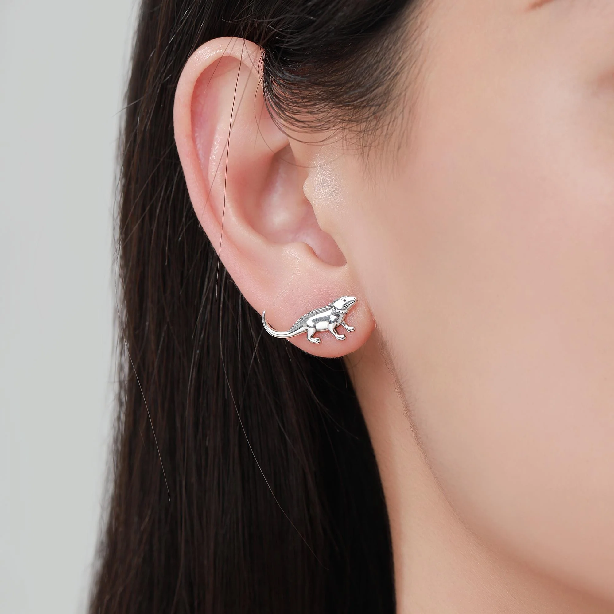 Tiny Bearded Dragon Stud Earrings in Sterling Silver, Silver or Gold or Rose Gold, Lizard Animal Earrings, Nature Inspired Pet Jewellery - Image 2