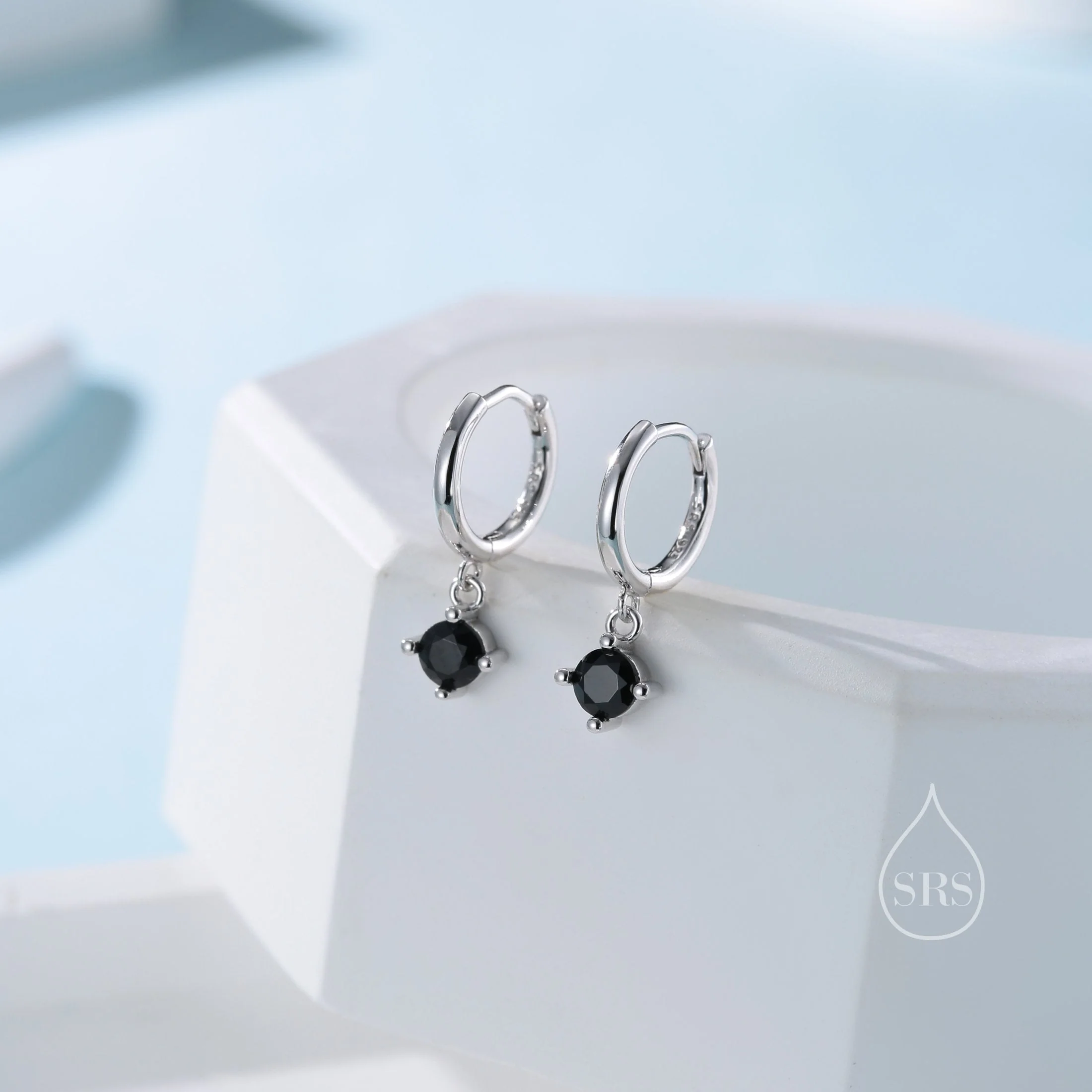 Tiny Black CZ Huggie Hoop in Sterling Silver, Silver or Gold or Rose Gold, Minimalist Simple Hoop Earrings, 4mm CZ Hoops