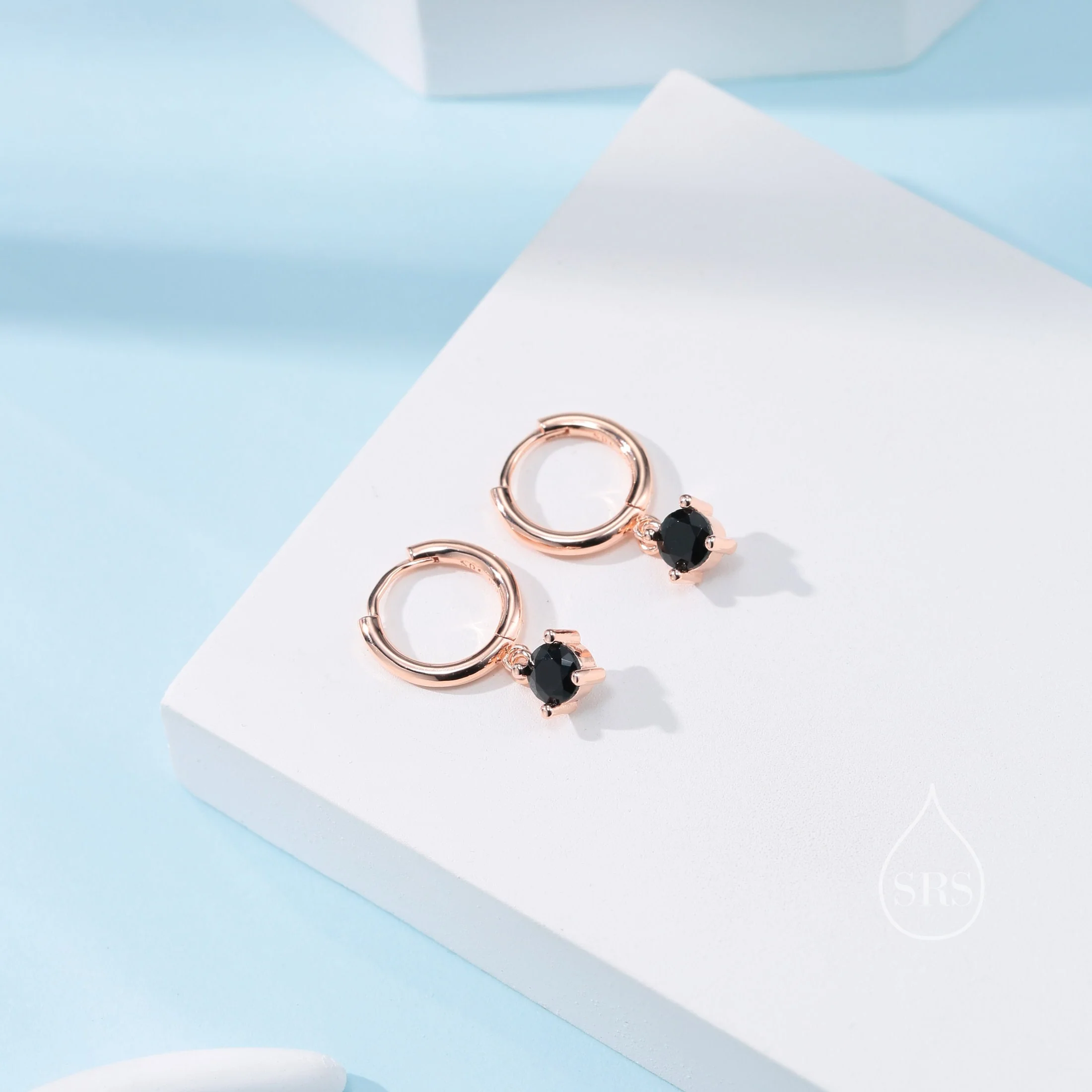 Tiny Black CZ Huggie Hoop in Sterling Silver, Silver or Gold or Rose Gold, Minimalist Simple Hoop Earrings, 4mm CZ Hoops - Image 2