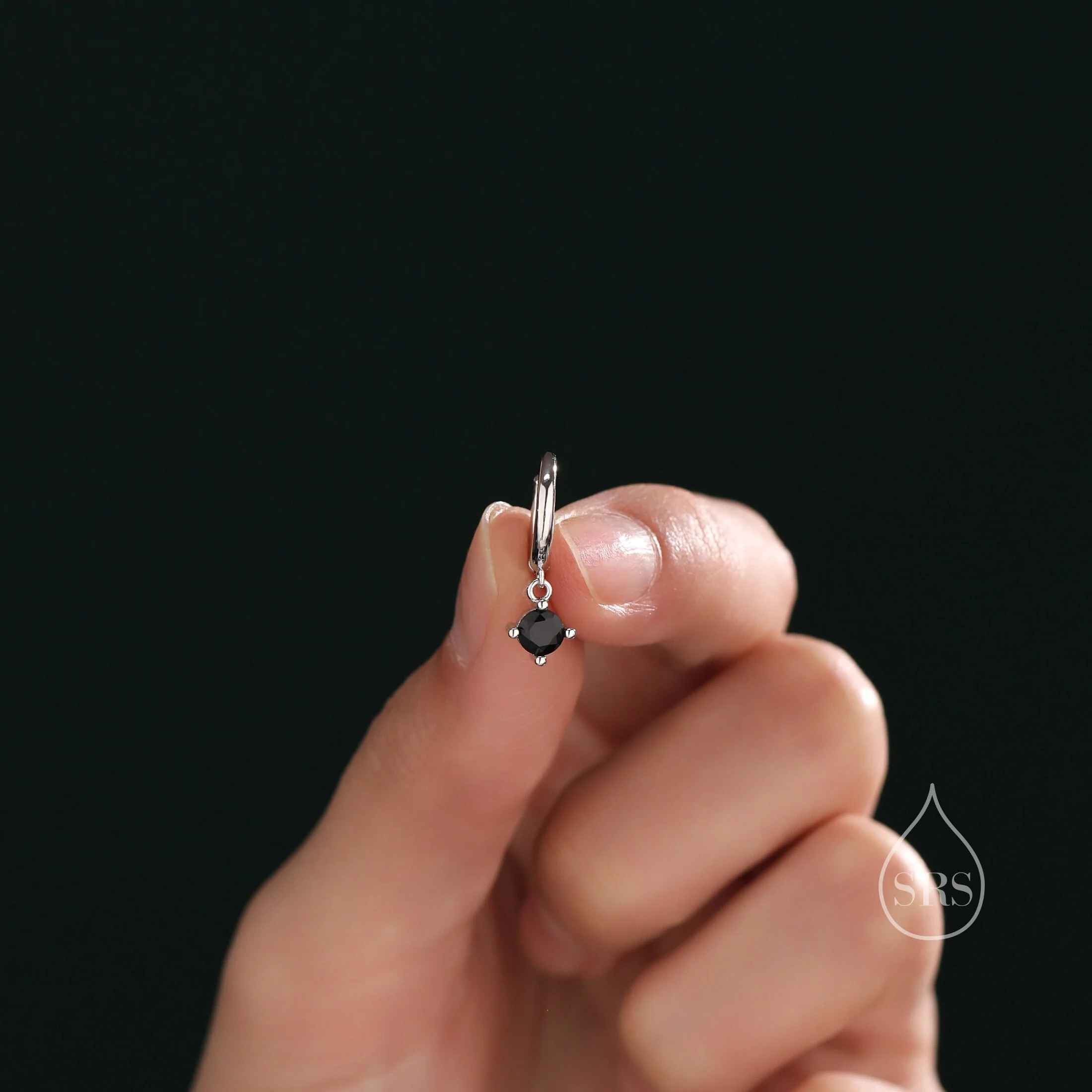 Tiny Black CZ Huggie Hoop in Sterling Silver, Silver or Gold or Rose Gold, Minimalist Simple Hoop Earrings, 4mm CZ Hoops - Image 5