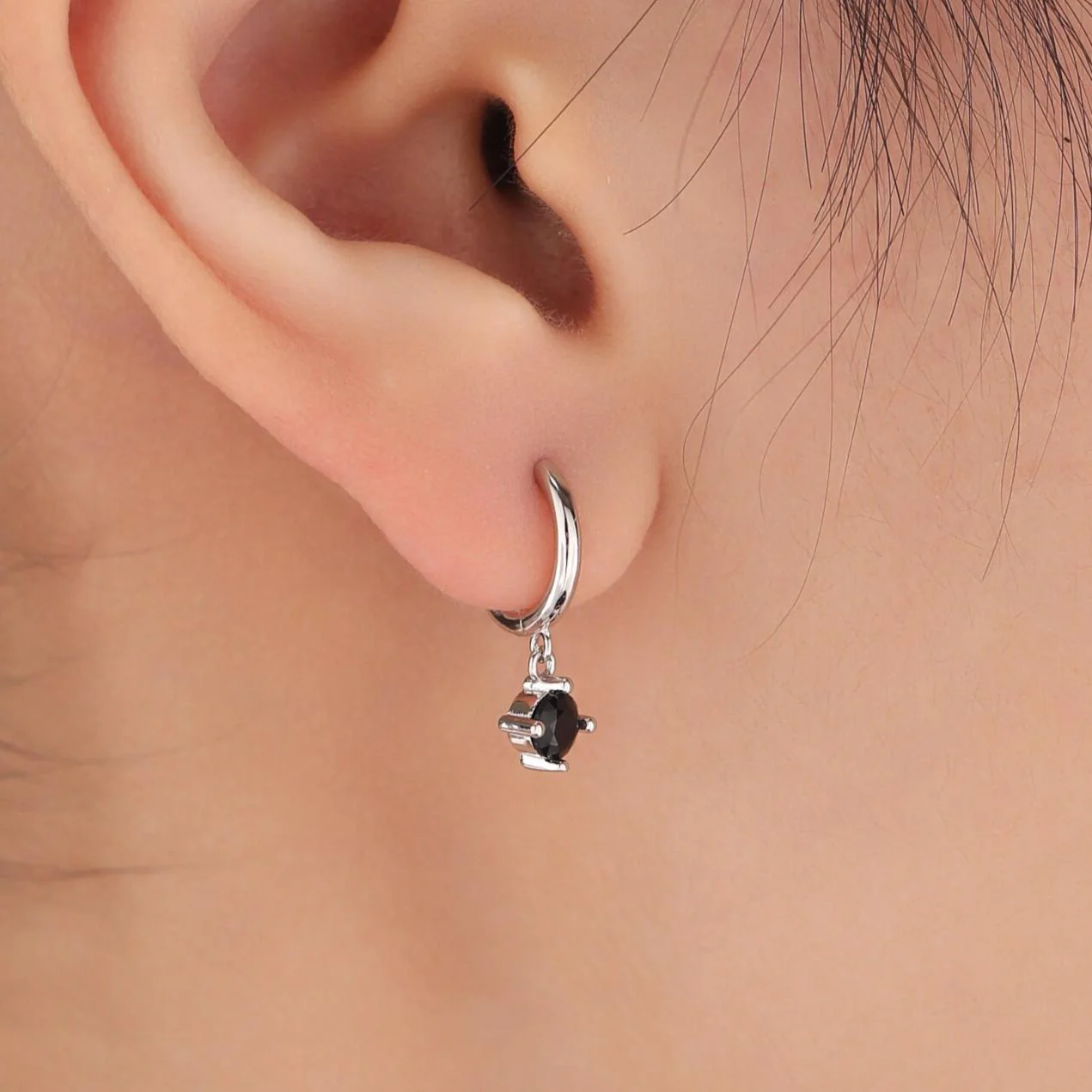 Tiny Black CZ Huggie Hoop in Sterling Silver, Silver or Gold or Rose Gold, Minimalist Simple Hoop Earrings, 4mm CZ Hoops - Image 6