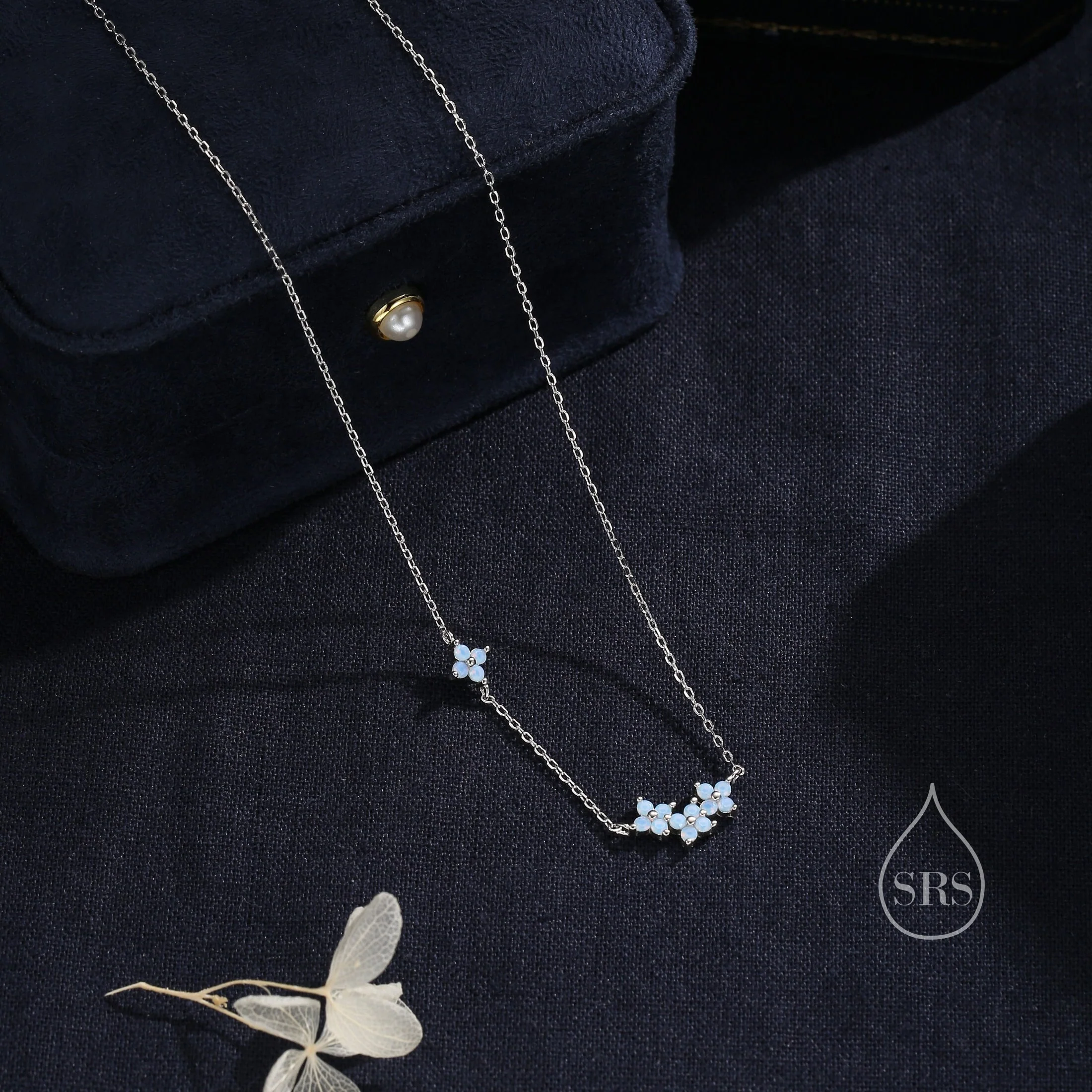 Tiny Blue Hydrangea Bouquet CZ Necklace in Sterling Silver, Silver or Gold, Tiny CZ Flower Necklace, Tiny CZ Necklace