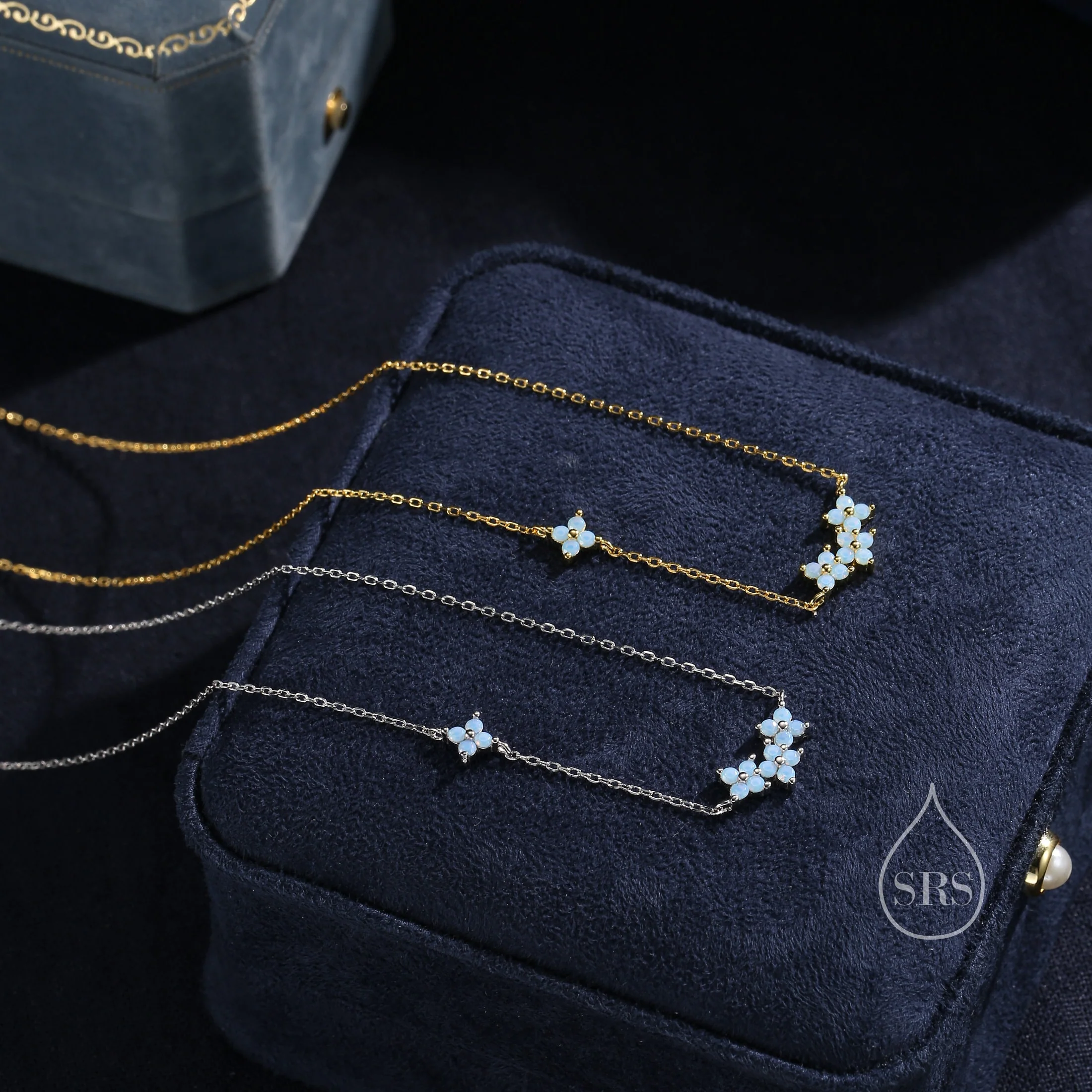 Tiny Blue Hydrangea Bouquet CZ Necklace in Sterling Silver, Silver or Gold, Tiny CZ Flower Necklace, Tiny CZ Necklace - Image 6