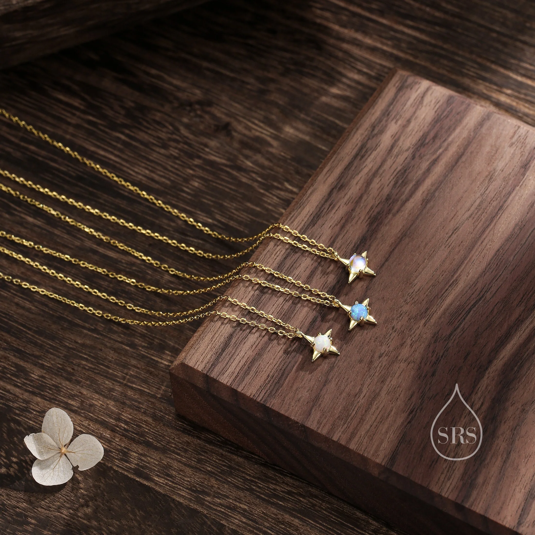 Tiny Blue Opal Star Pendant Necklace in Sterling Silver, Silver or Gold, Aurora Four Point Star Necklace, Lab Opal Star Necklace - Image 9