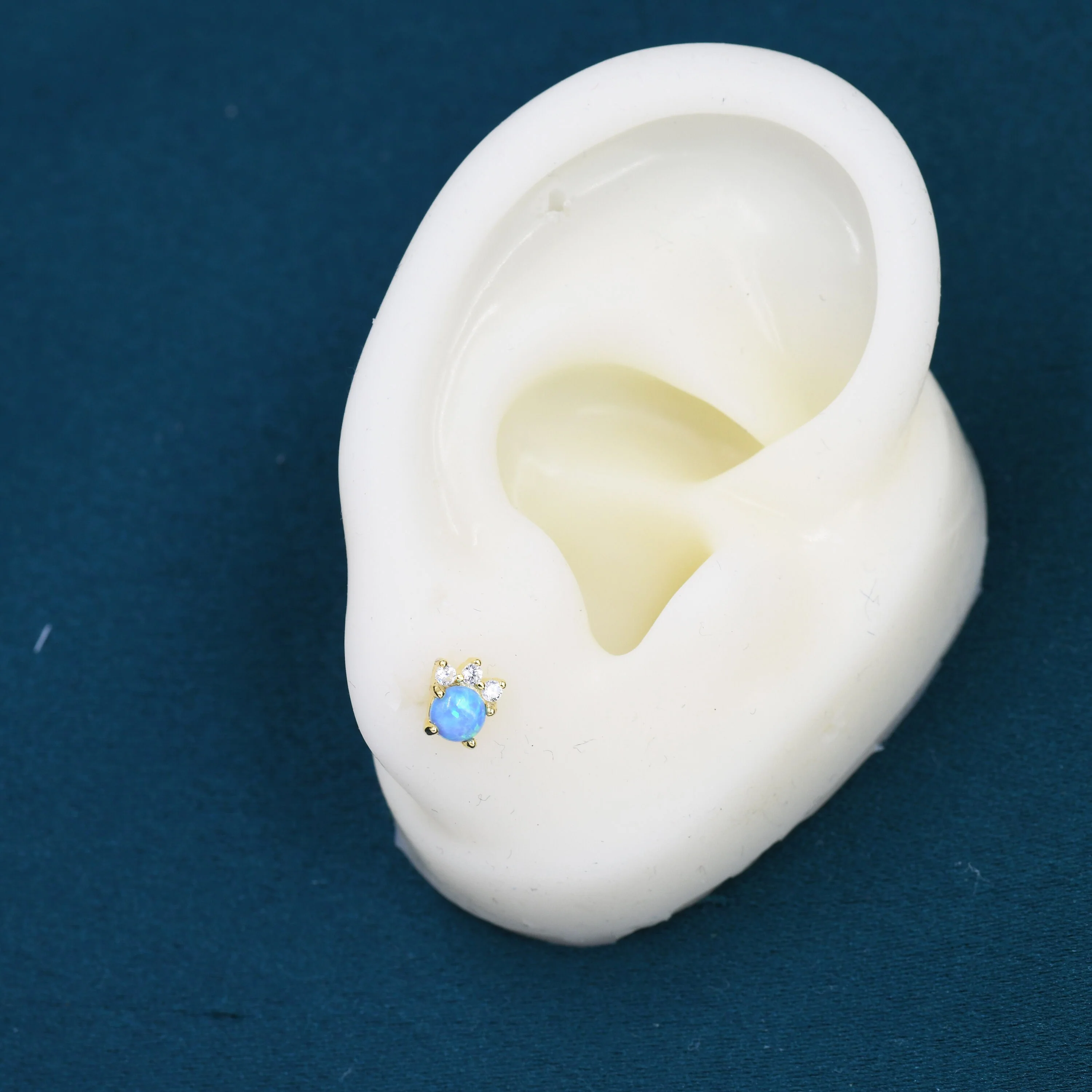 Tiny Blue Opal with CZ Stud Earrings in Sterling Silver, Silver or Gold, Vintage Inspired Design, Opal Crown Earrings Crown Stud - Image 8