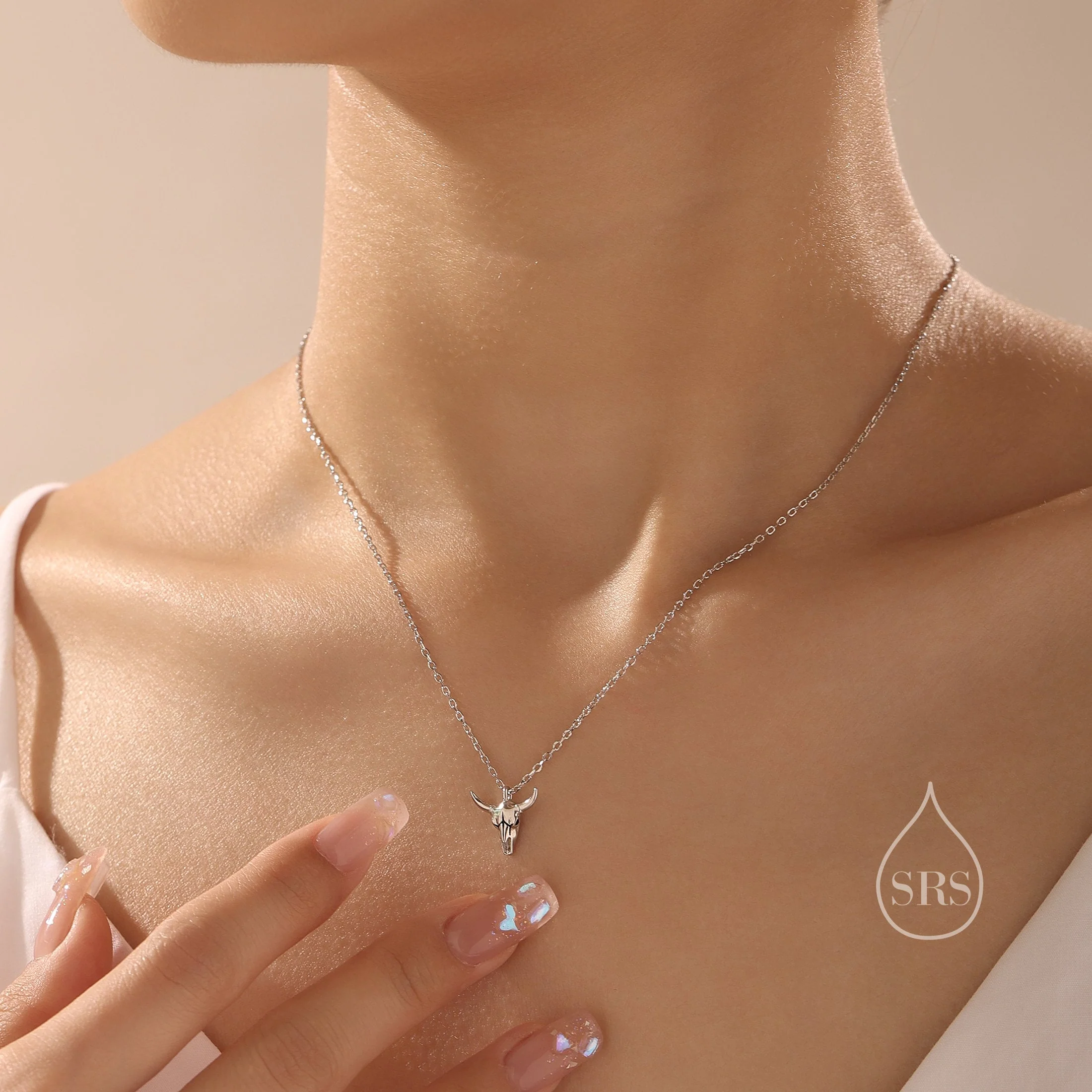 Tiny Bull Skull Pendant Necklace in Sterling Silver, Silver or Gold or Rose Gold, Ox Skull Necklace, Cute Quirky and Fun Jewellery - Image 3