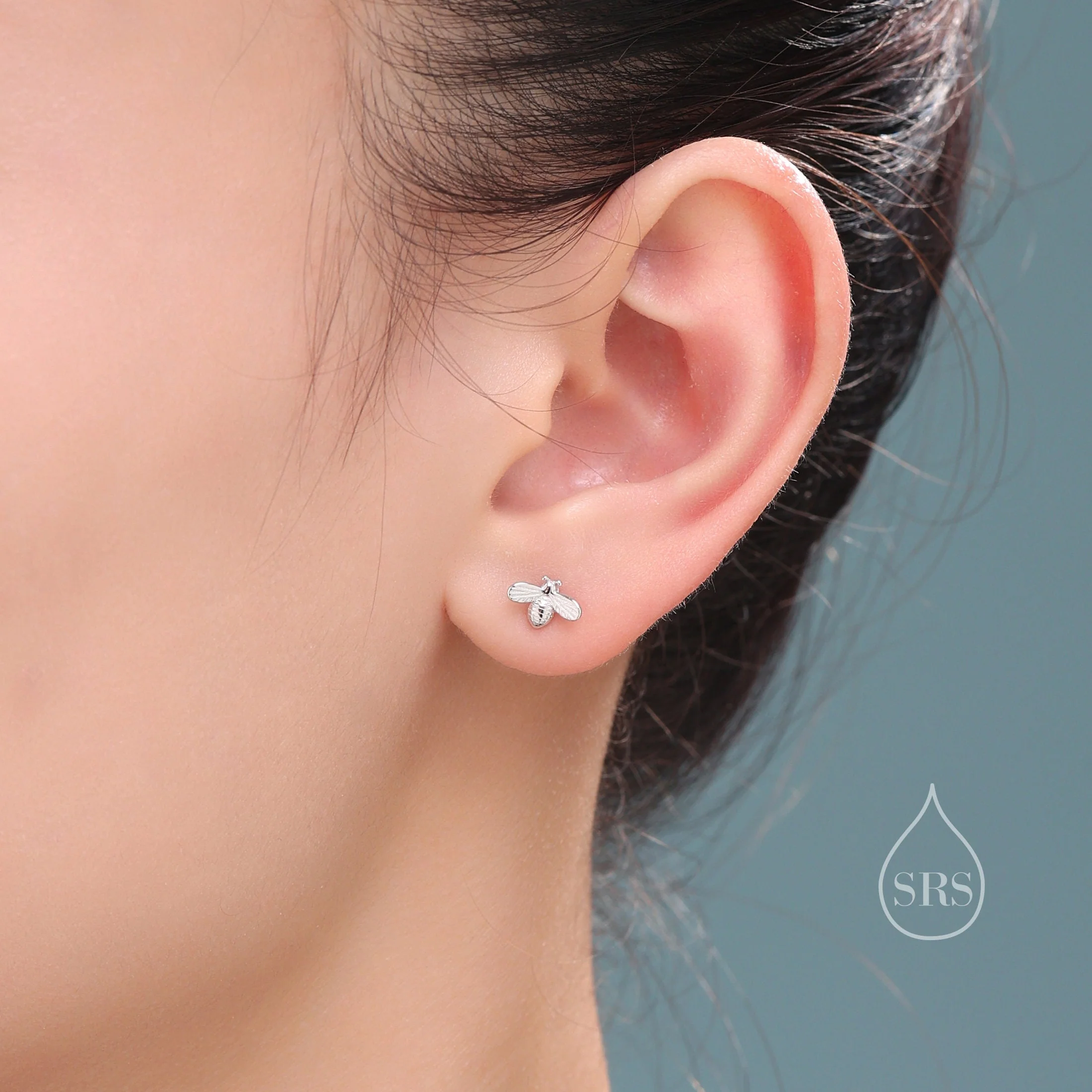 Tiny Bumble Bee 18G Screw Back Earrings in Sterling Silver, Animal Earrings - Image 2