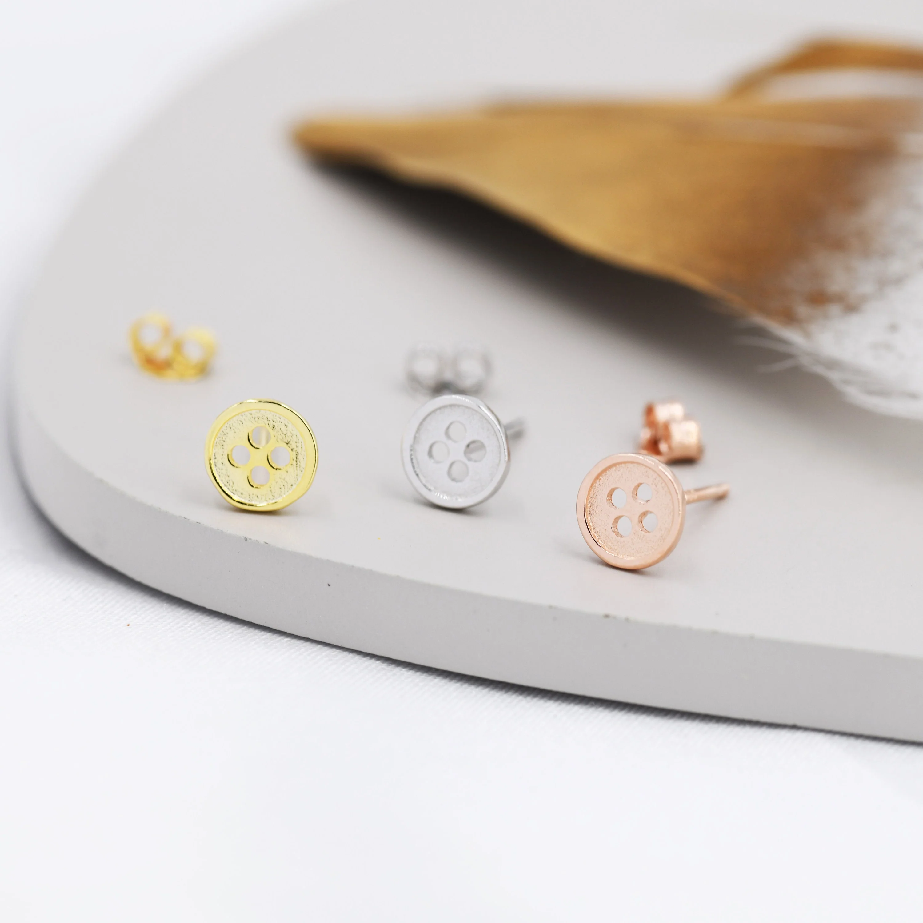 Tiny Button Stud Earrings in Sterling Silver, Silver, Gold or Rose Gold, Dainty Earrings - Image 3