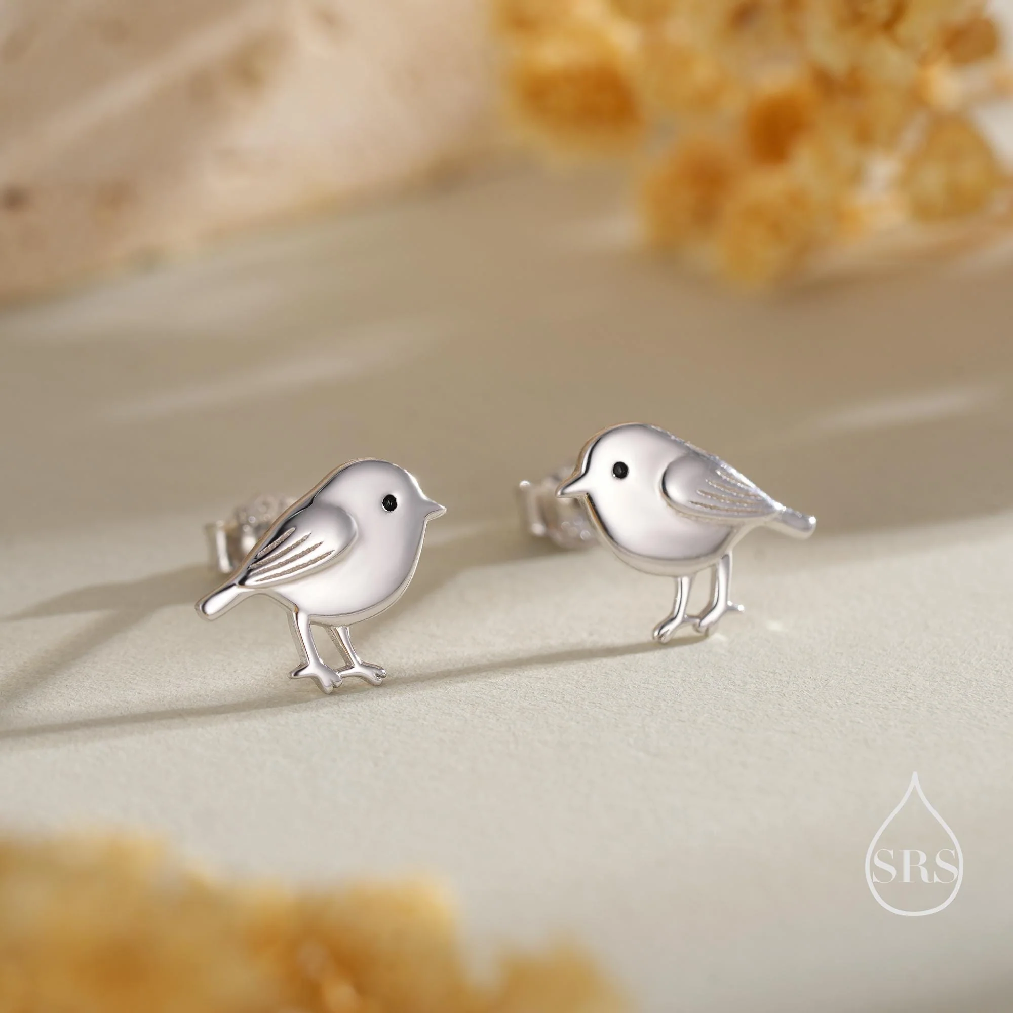 Tiny Chickadee Bird Stud Earrings in Sterling Silver, Silver or Gold or Rose Gold, Cute Bird Earrings, Nature Inspired Animal Earrings