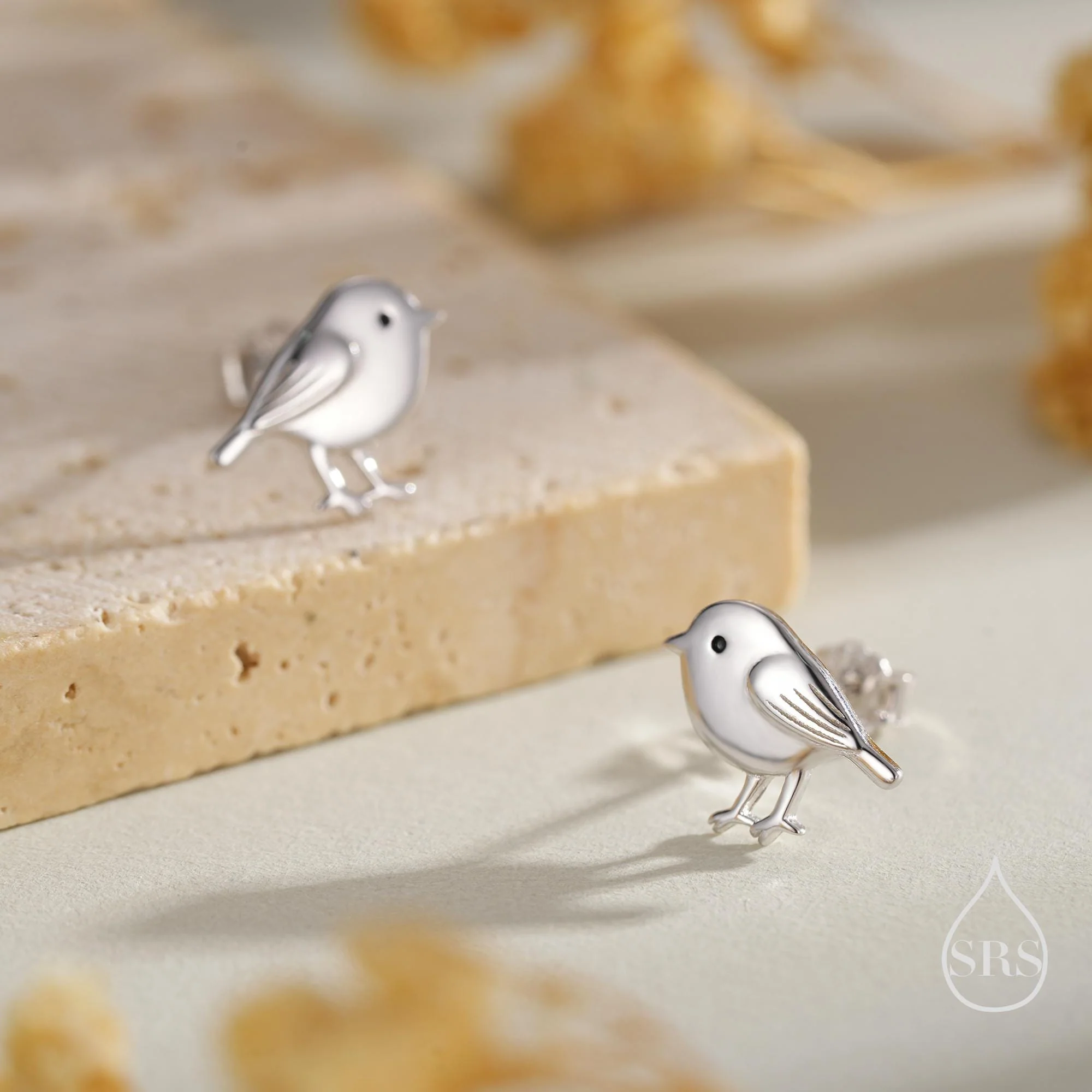 Tiny Chickadee Bird Stud Earrings in Sterling Silver, Silver or Gold or Rose Gold, Cute Bird Earrings, Nature Inspired Animal Earrings - Image 2