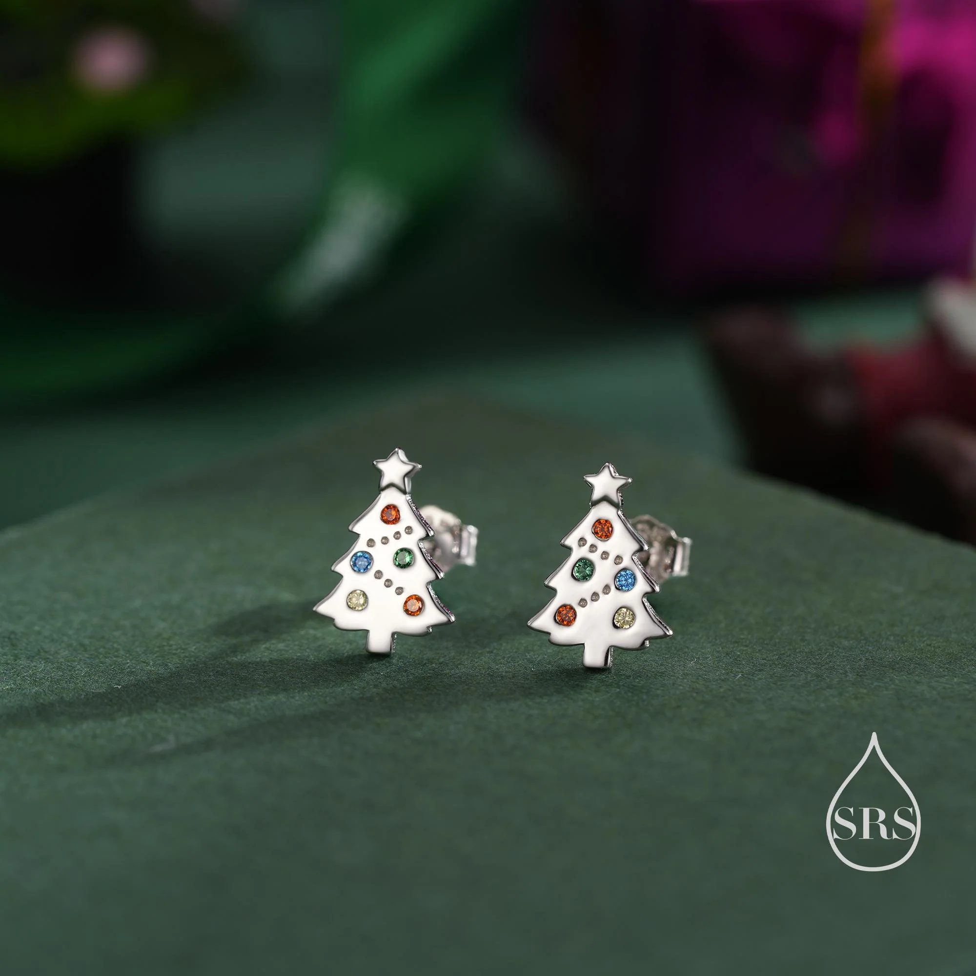 Tiny Christmas Tree Stud Earrings in Sterling Silver, Silver or Gold or Rose Gold Finish, Tiny Xmas Tree Earrings, Christmas Earrings - Image 3