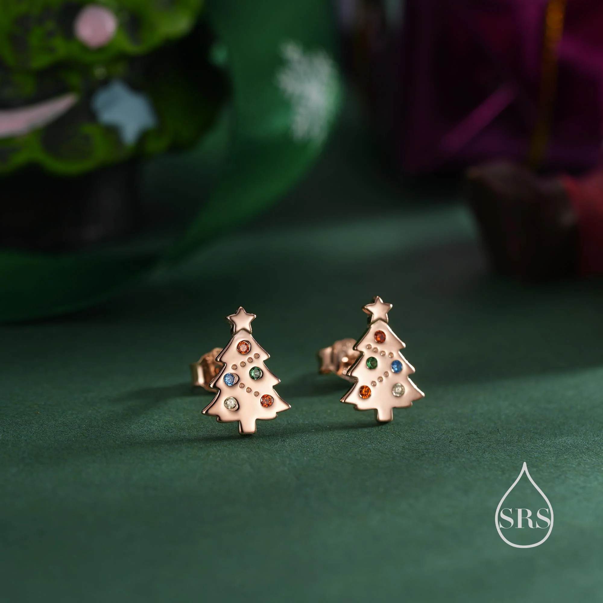 Tiny Christmas Tree Stud Earrings in Sterling Silver, Silver or Gold or Rose Gold Finish, Tiny Xmas Tree Earrings, Christmas Earrings - Image 5