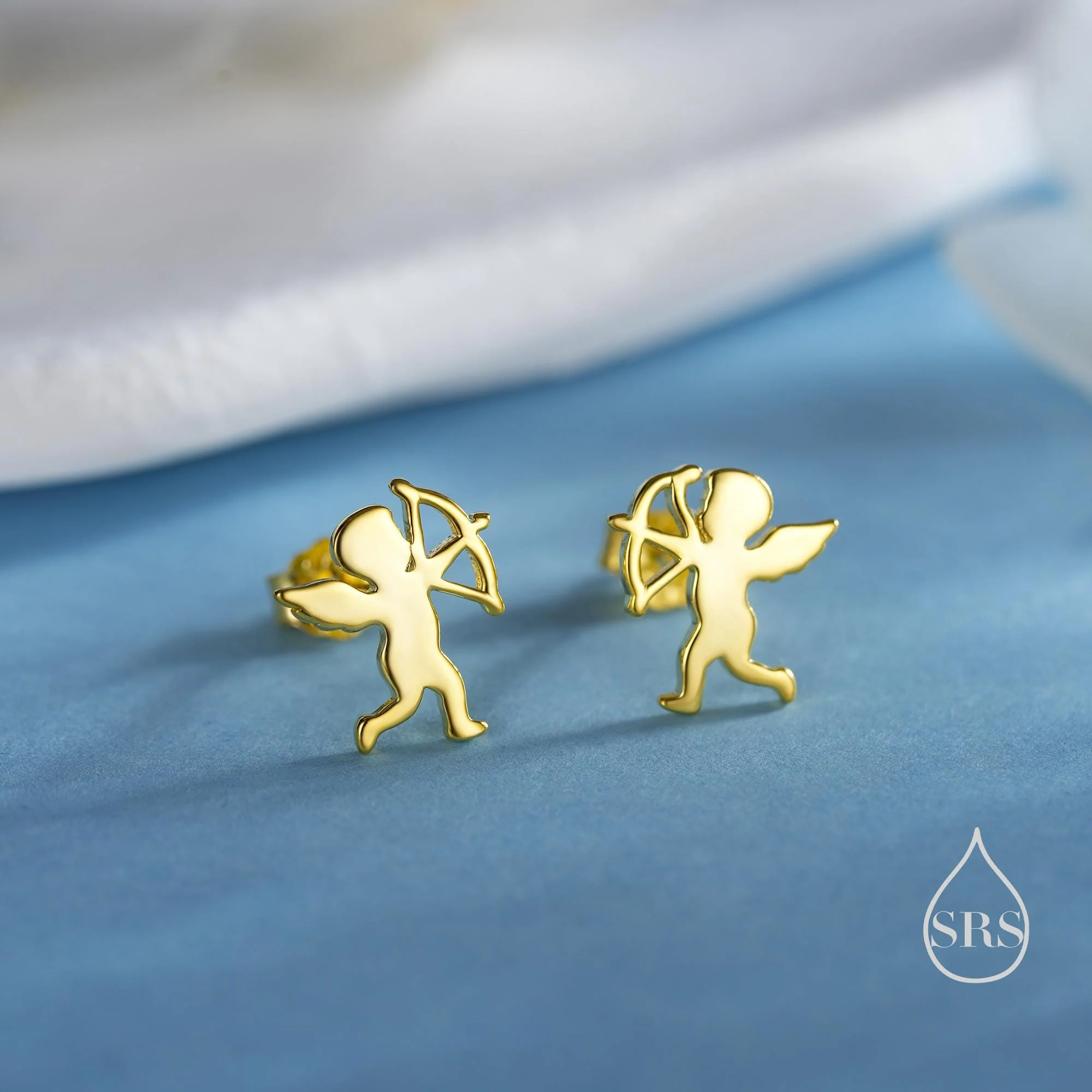 Tiny Cupid Angel Stud Earrings in Sterling Silver, Silver, Gold or Rose Gold, Chrub Stud Earrings, Silver Angel Earrings - Image 2