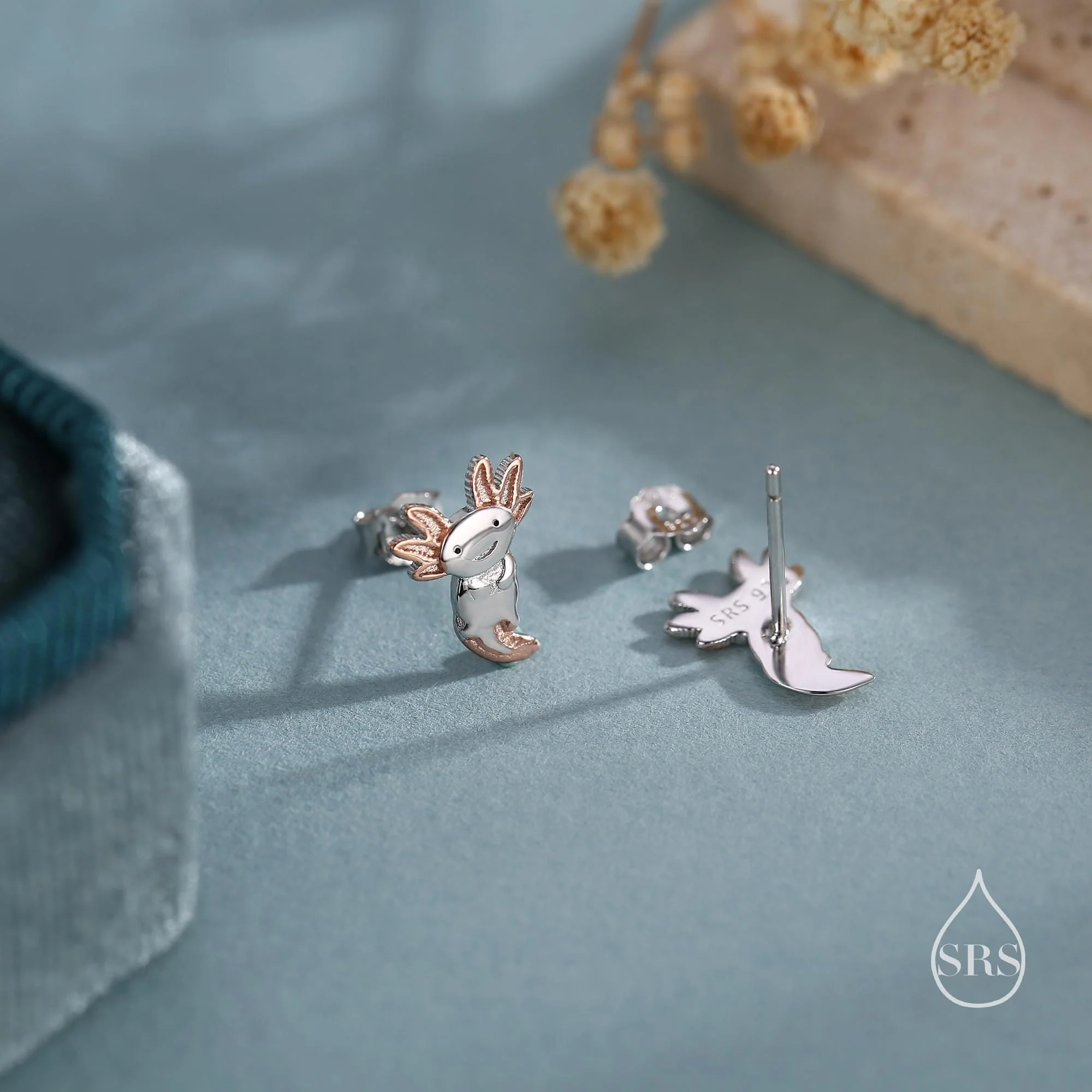 Tiny Cute Axolotl Stud Earrings in Sterling Silver - Silver Sea Creature Stud Earrings - Tiny Earrings - Pet Lover - Cute, Fun, Whimsical - Image 3