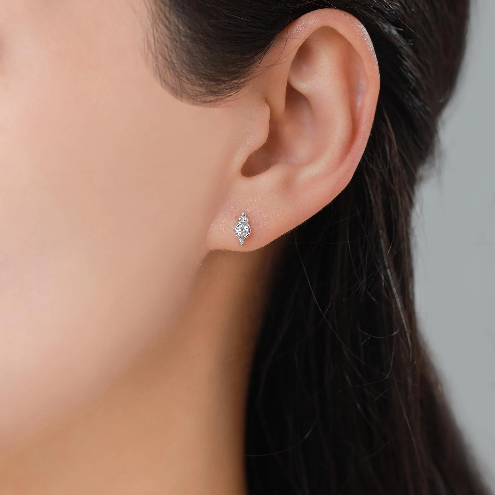 Tiny CZ Crystal with Dot Trio Internally Threaded Flat Back /Screw Back / Stud Earrings, Dot Earrings, Vintage Inspired Design - Image 9