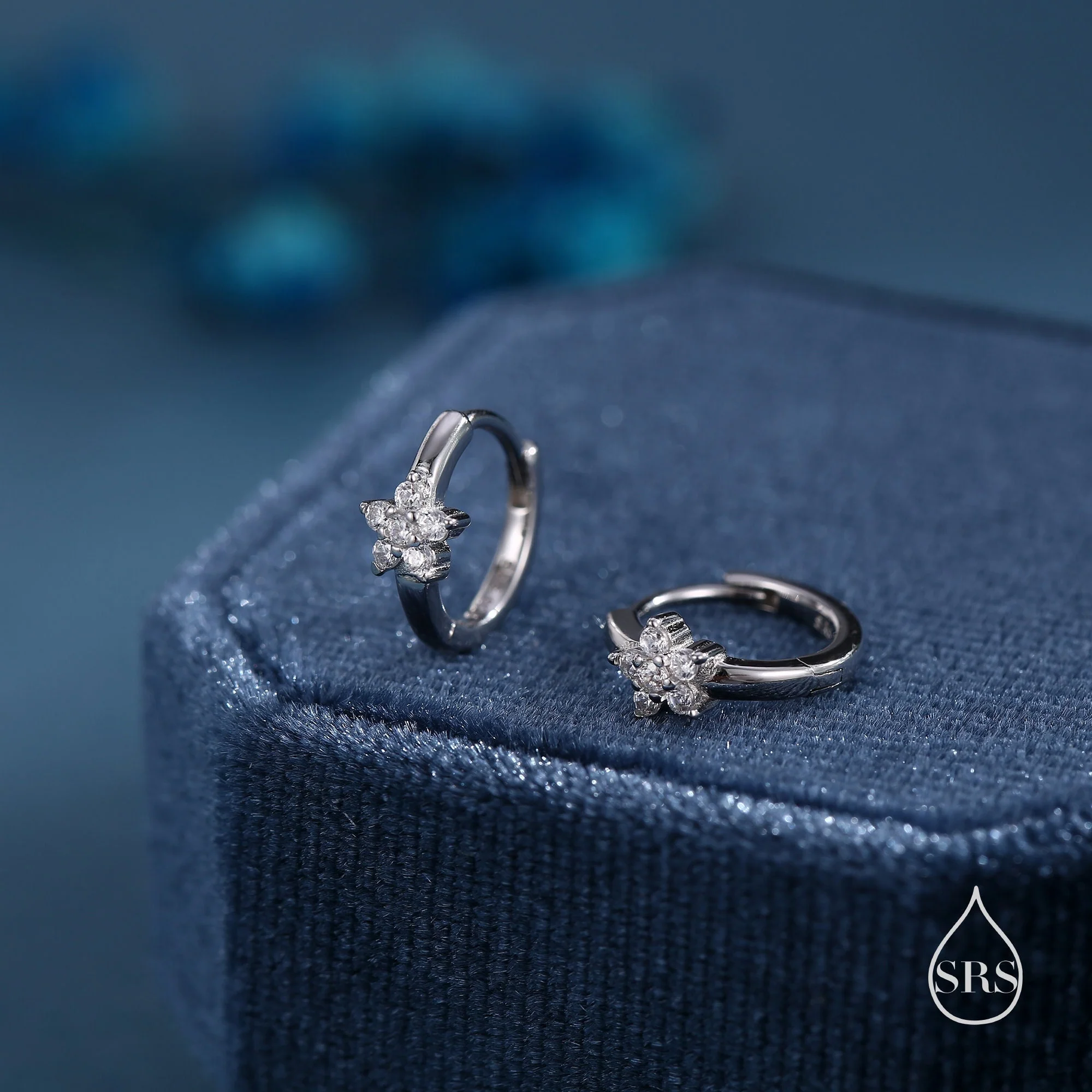 Tiny CZ Flower Huggie Hoops, CZ Hoop Earrings, Crystal Flower Huggie Earrings - Image 2