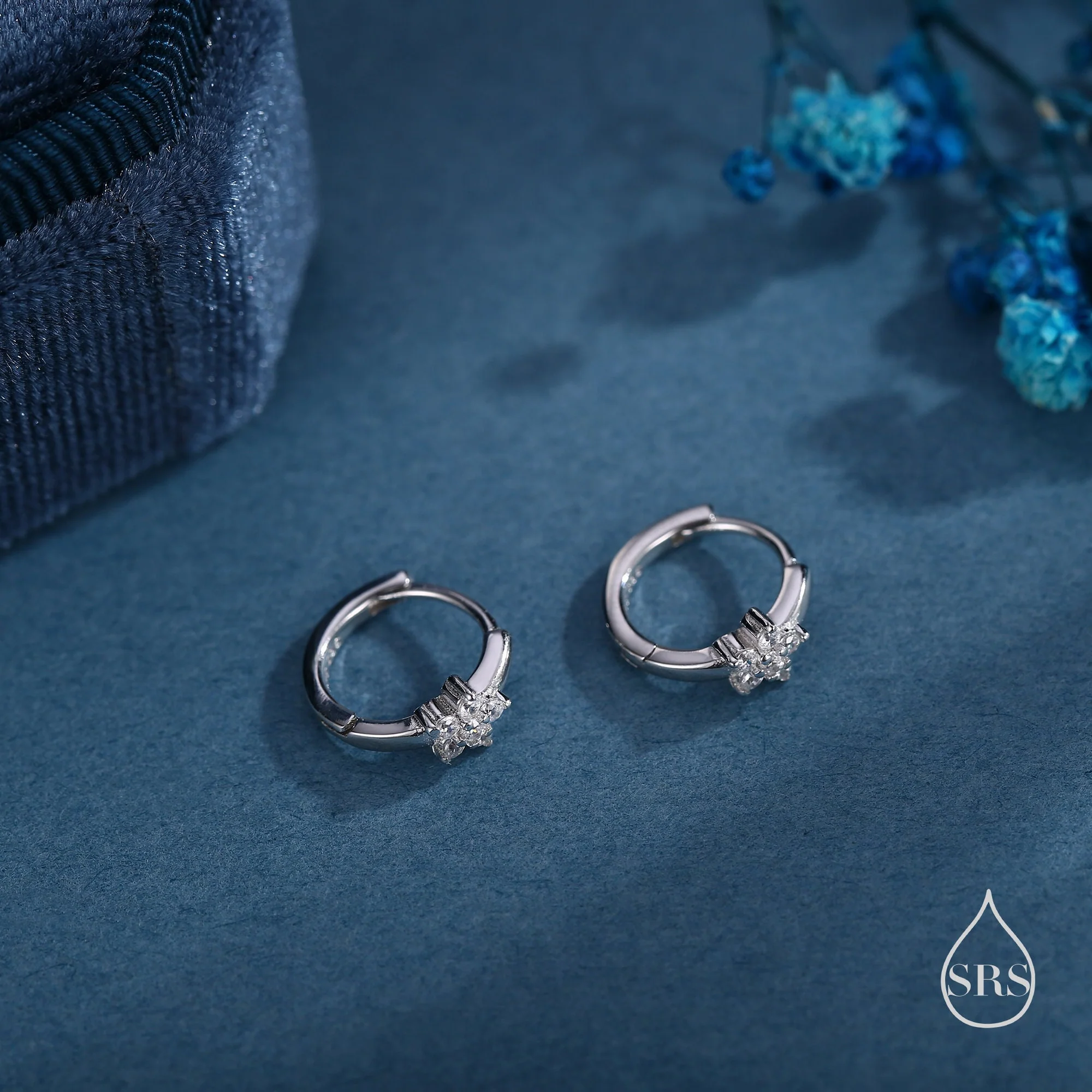Tiny CZ Flower Huggie Hoops, CZ Hoop Earrings, Crystal Flower Huggie Earrings - Image 4