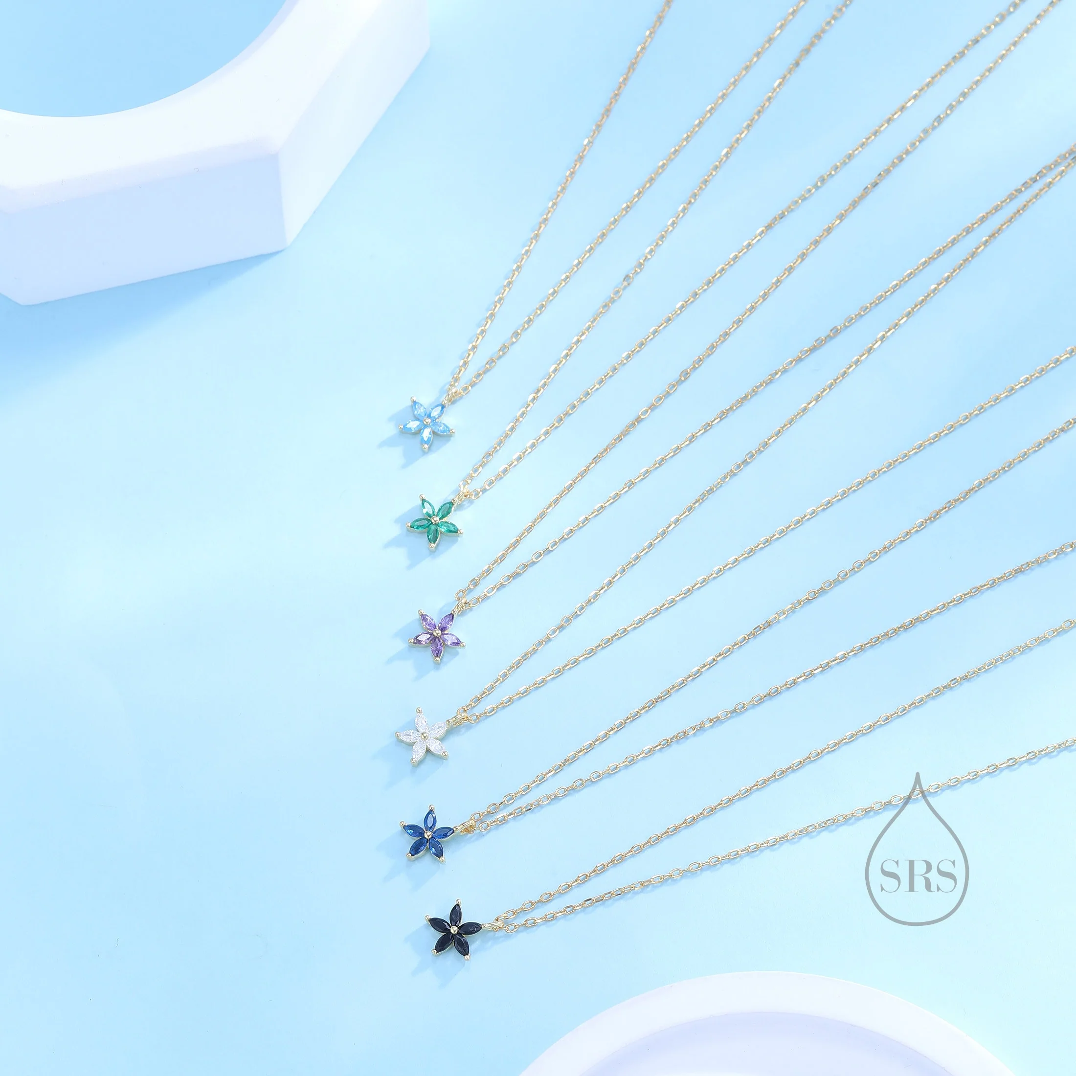 Tiny CZ Flower Necklace in Sterling Silver, Silver or Gold, CZ Flower Necklace, CZ Cluster Floral Necklace - Image 10