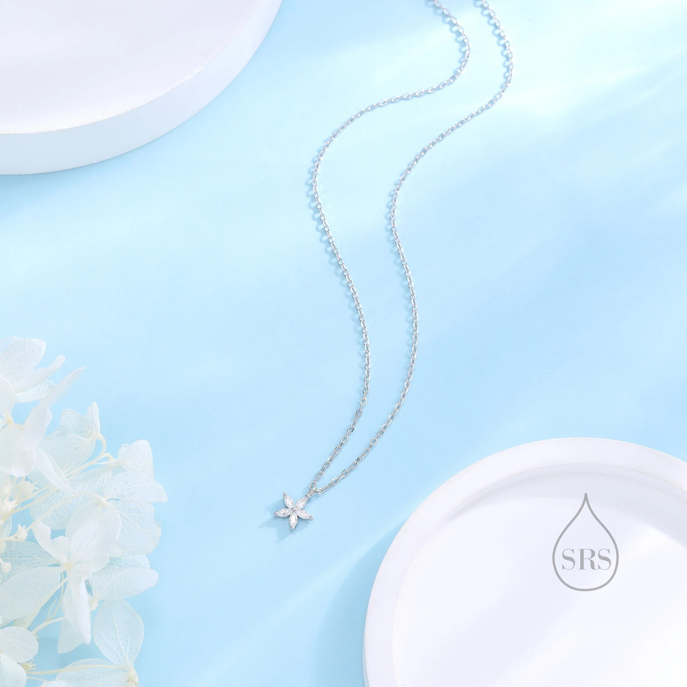 Tiny CZ Flower Necklace in Sterling Silver, Silver or Gold, CZ Flower Necklace, CZ Cluster Floral Necklace - Image 3
