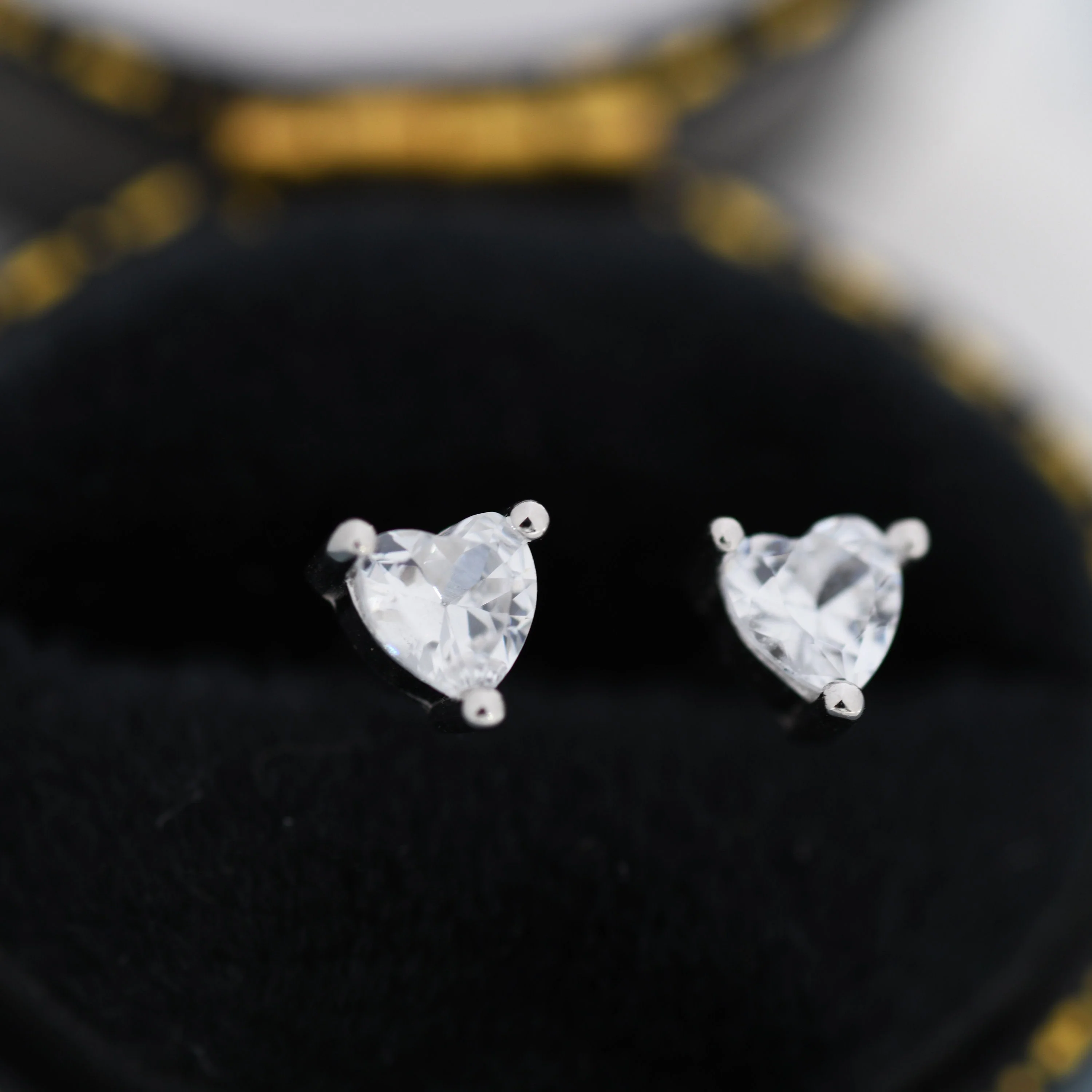Tiny CZ Heart Stud Earrings in Sterling Silver, Silver or Gold, Diamond CZ Crystal Heart Earrings, Stacking Earrings - Image 2