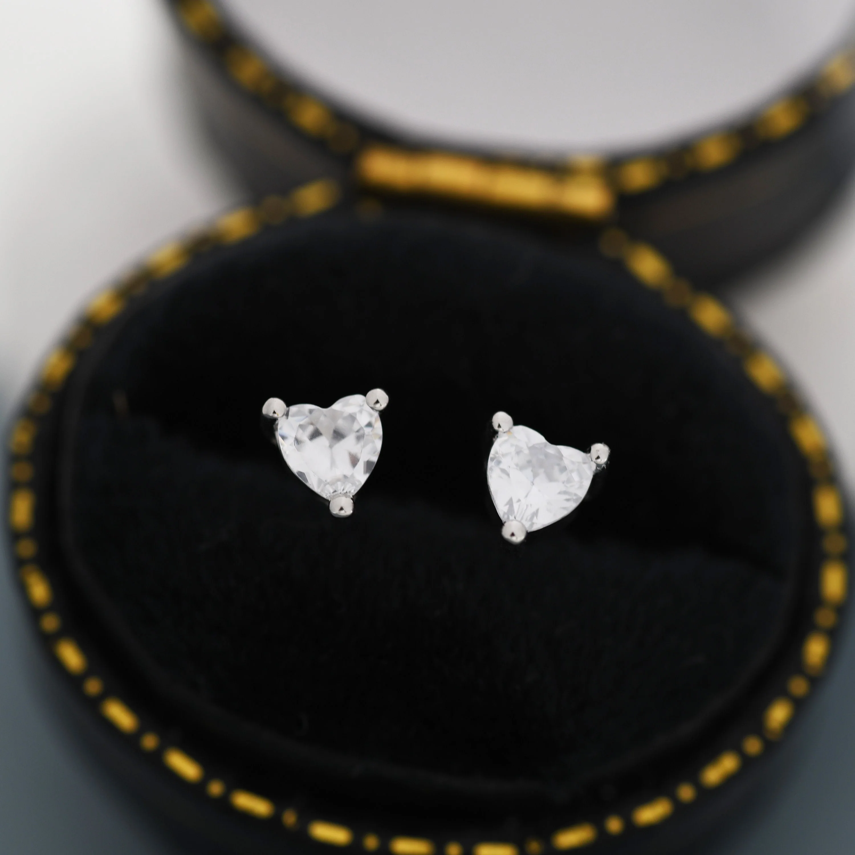 Tiny CZ Heart Stud Earrings in Sterling Silver, Silver or Gold, Diamond CZ Crystal Heart Earrings, Stacking Earrings - Image 3
