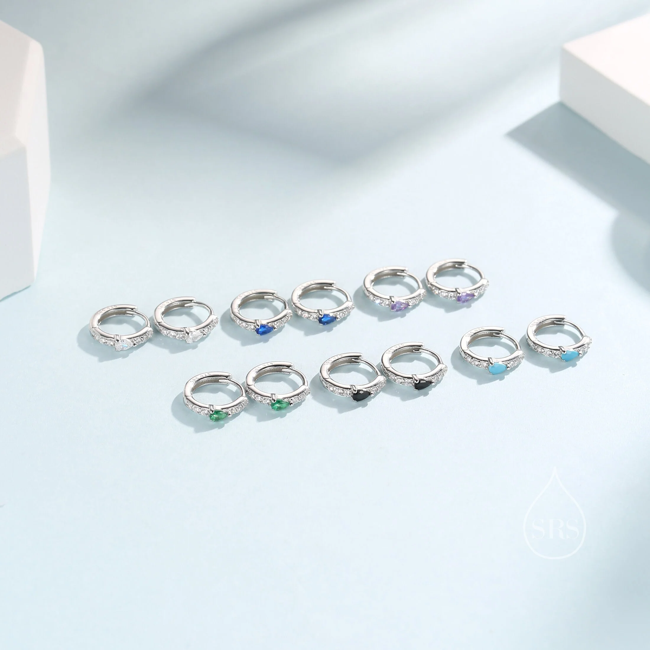 Tiny CZ Huggie Hoop Earrings in Sterling Silver with Pear CZ, Silver or Gold, Droplet CZ Hoops - Image 5