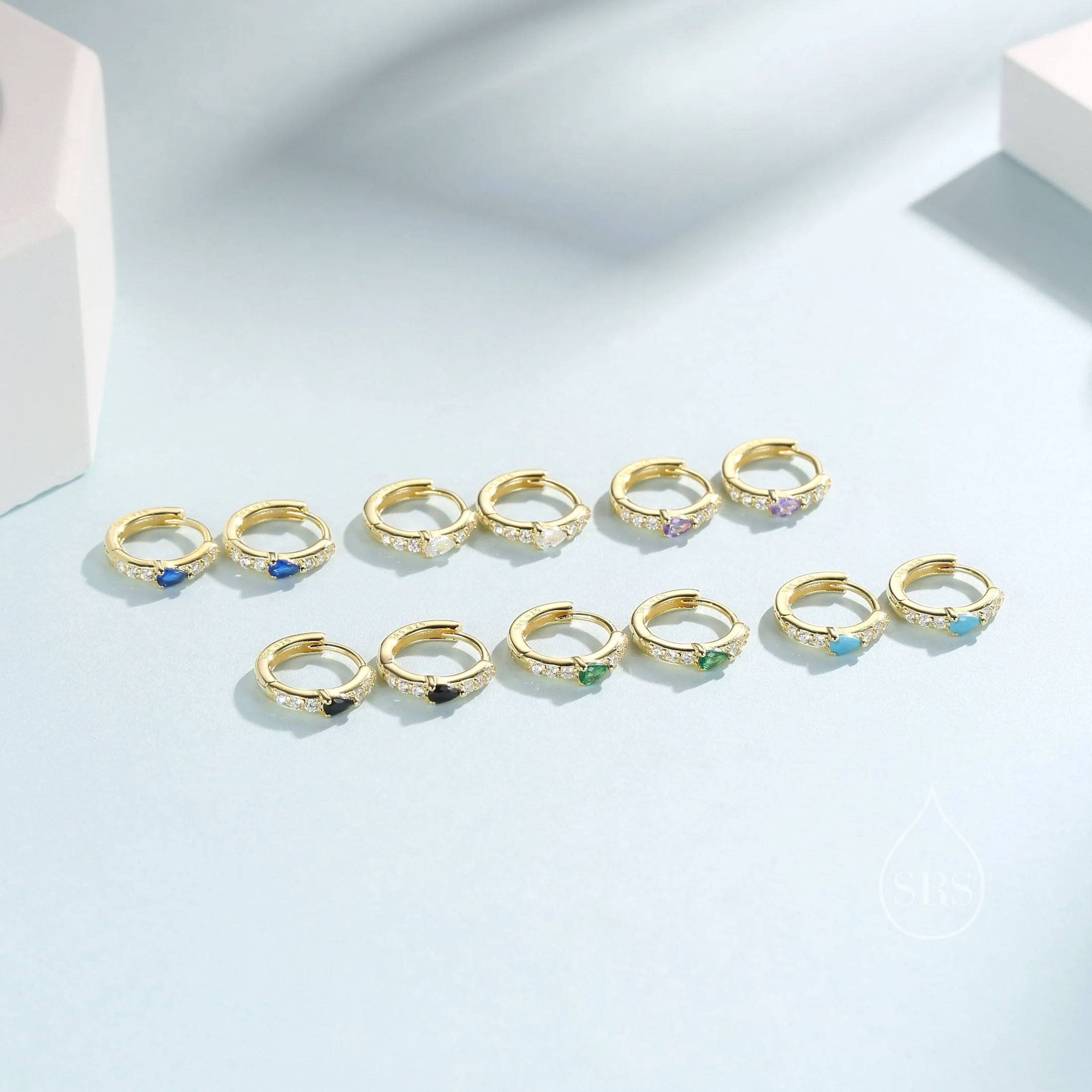 Tiny CZ Huggie Hoop Earrings in Sterling Silver with Pear CZ, Silver or Gold, Droplet CZ Hoops - Image 6