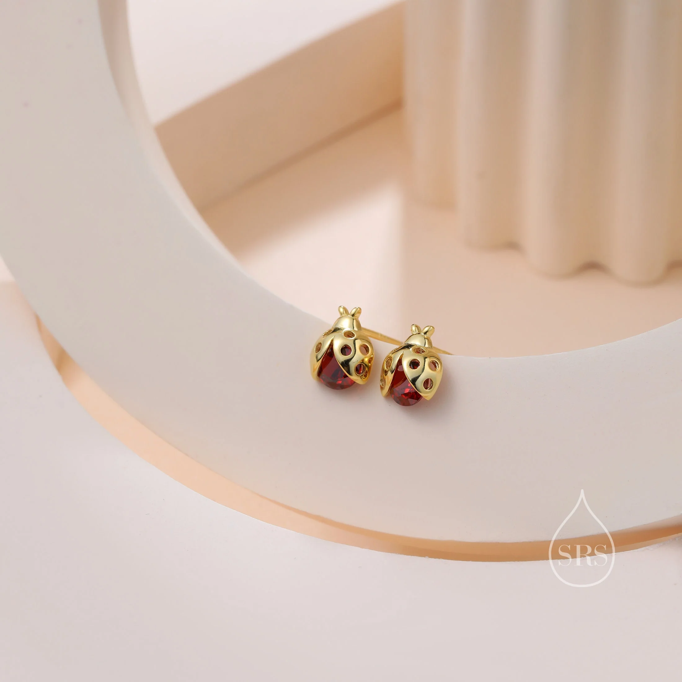 Tiny CZ Labybird Stud Earrings in Sterling Silver, Silver or Gold, Ladybug Earrings, Cute Red Ladybird Earrings - Image 8