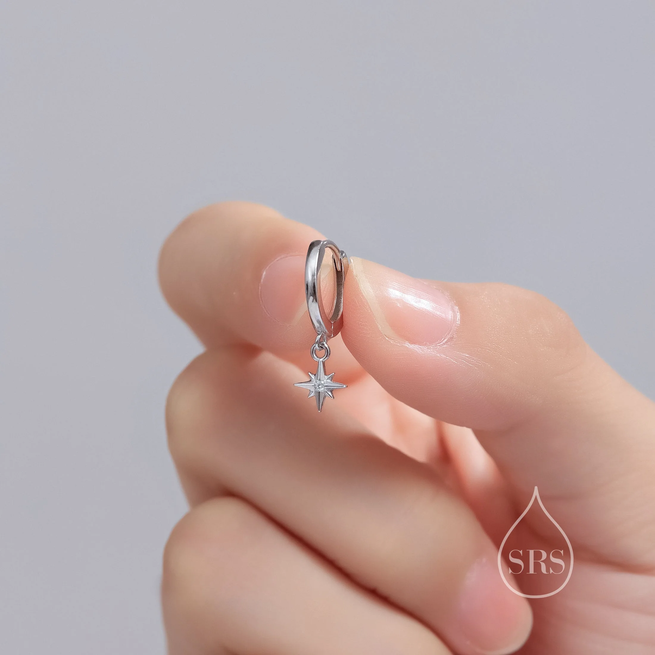 Tiny CZ Starburst Huggie Hoop Earrings in Sterling Silver, Silver, Gold or Rose Gold, North Star Earrings, Sunburst Earrings, Celestial - Image 3