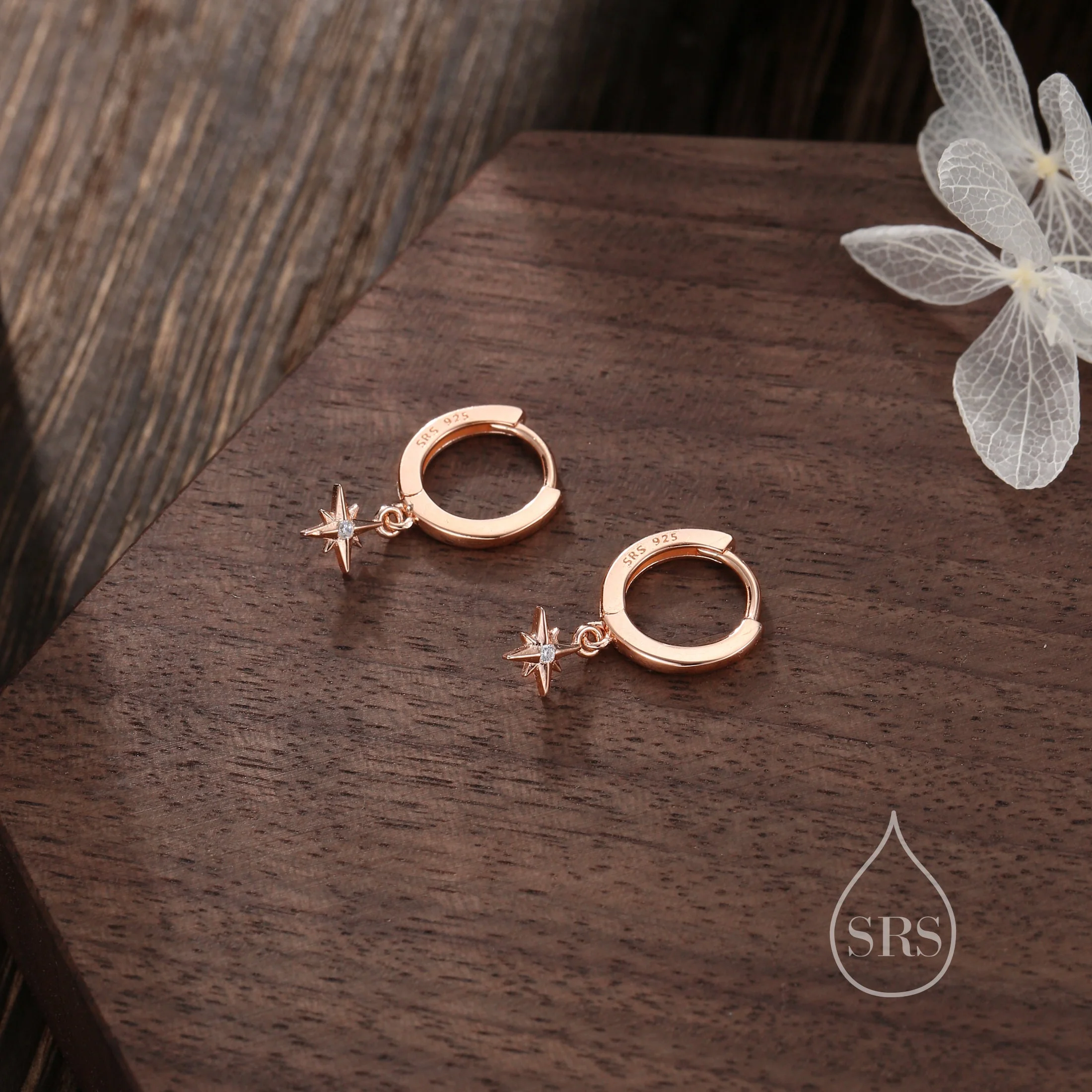 Tiny CZ Starburst Huggie Hoop Earrings in Sterling Silver, Silver, Gold or Rose Gold, North Star Earrings, Sunburst Earrings, Celestial - Image 5