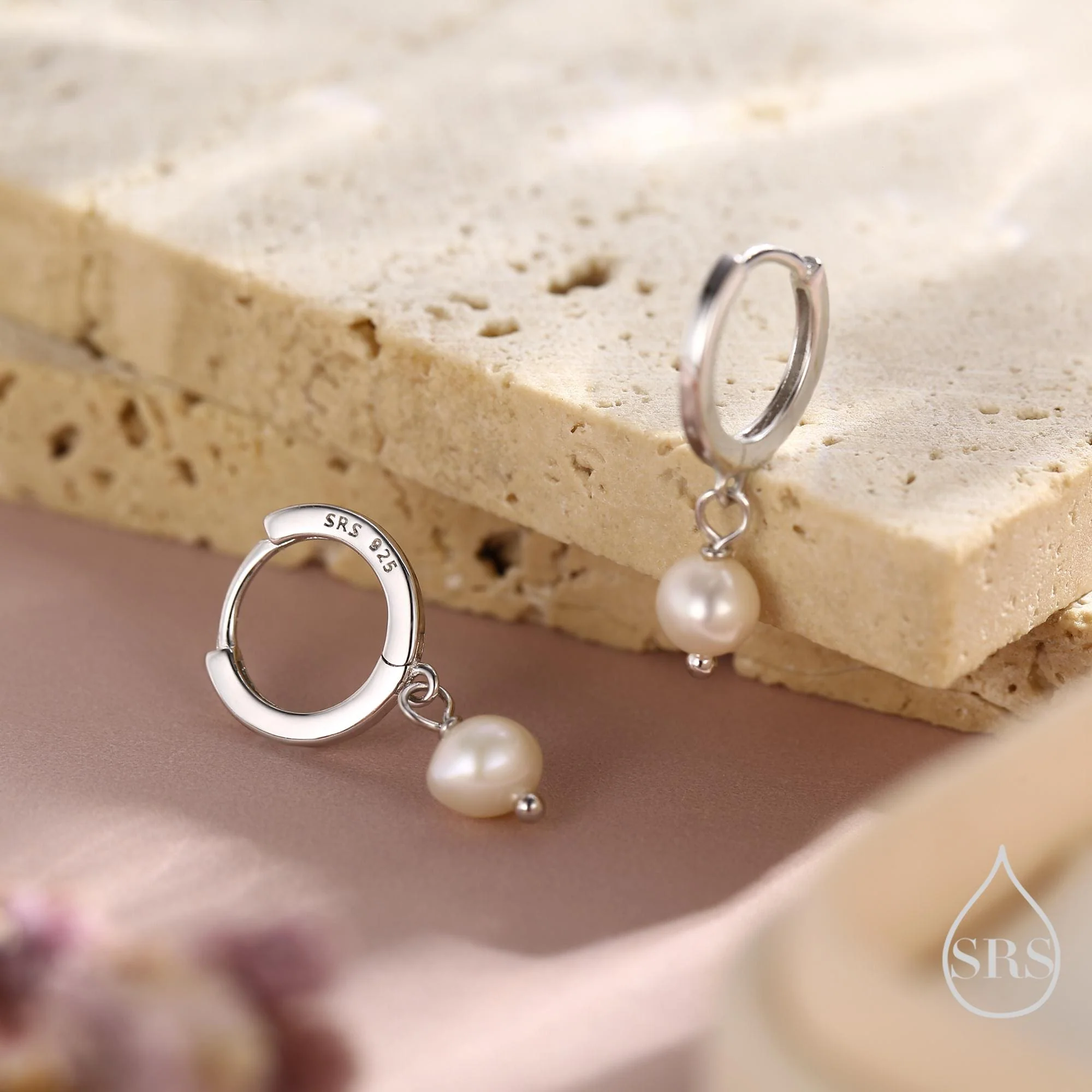 Tiny Dangle Pearl Huggie Hoops Earrings in Sterling Silver, , Genuine Freshwater Pearls, Silver or Gold, Minimalist Simple Hoop Earrings - Image 4
