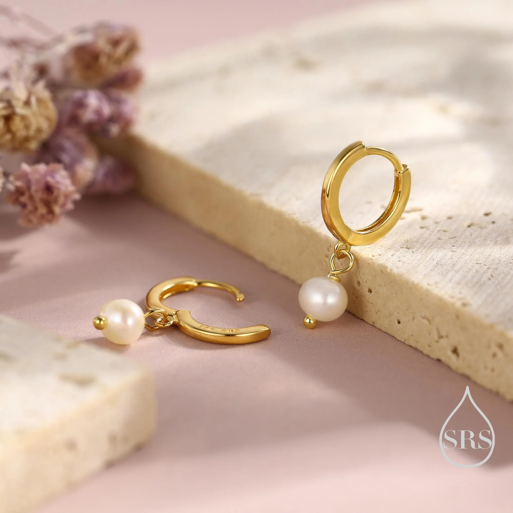 Tiny Dangle Pearl Huggie Hoops Earrings in Sterling Silver, , Genuine Freshwater Pearls, Silver or Gold, Minimalist Simple Hoop Earrings - Image 7