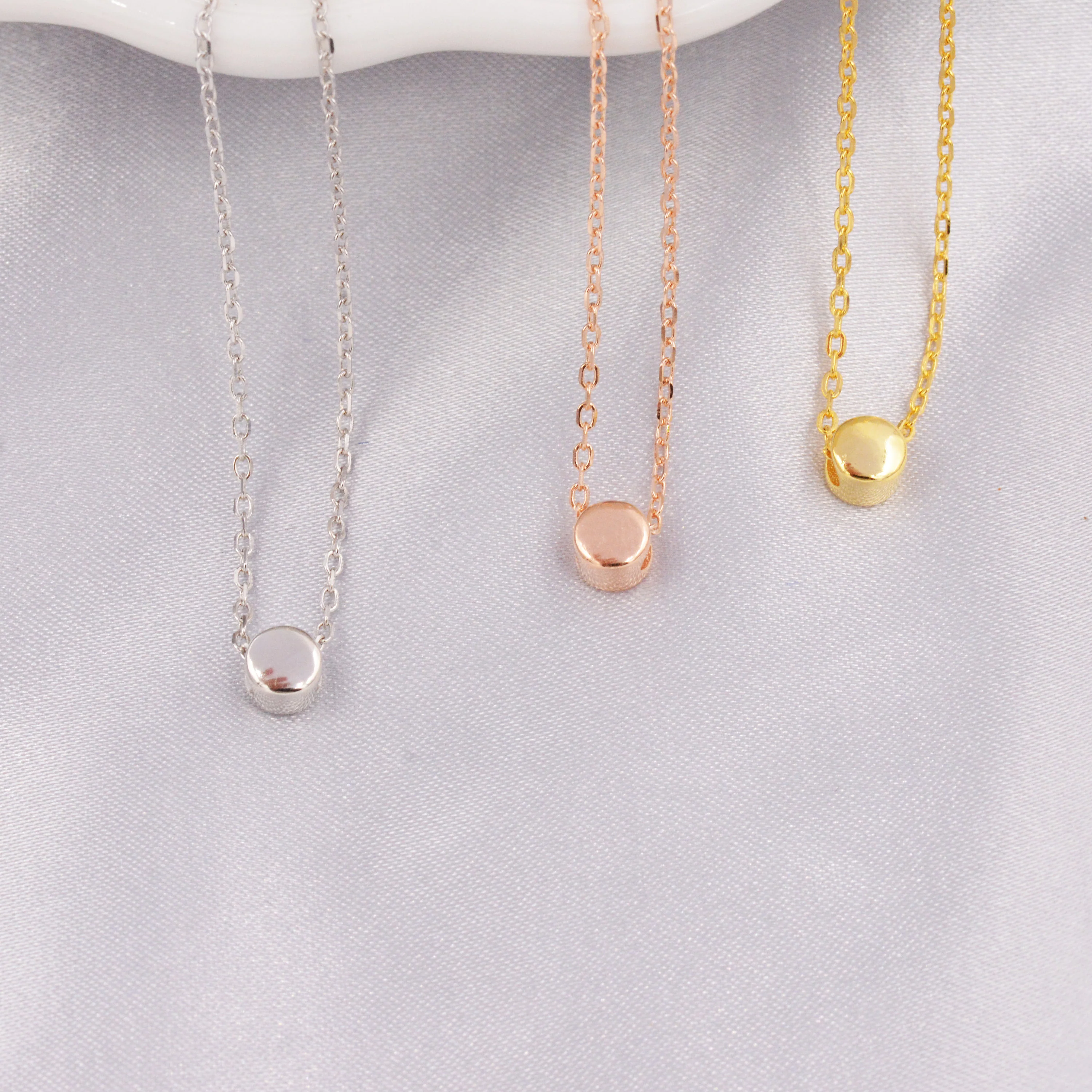 Tiny Dot Pendant Necklace in Sterling Silver, Extra Small Disk Necklace, Silver, Gold and Rose Gold - Image 6