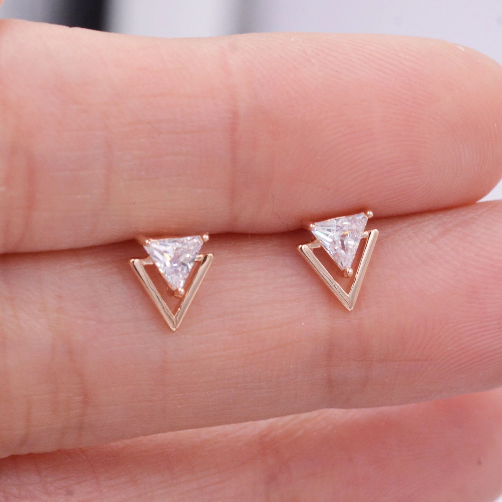 Tiny Double Triangle Arrow Arrowhead Stud Earrings, Rose Gold over Sterling Silver, Chevron Geometric Minimalist Design - Image 5