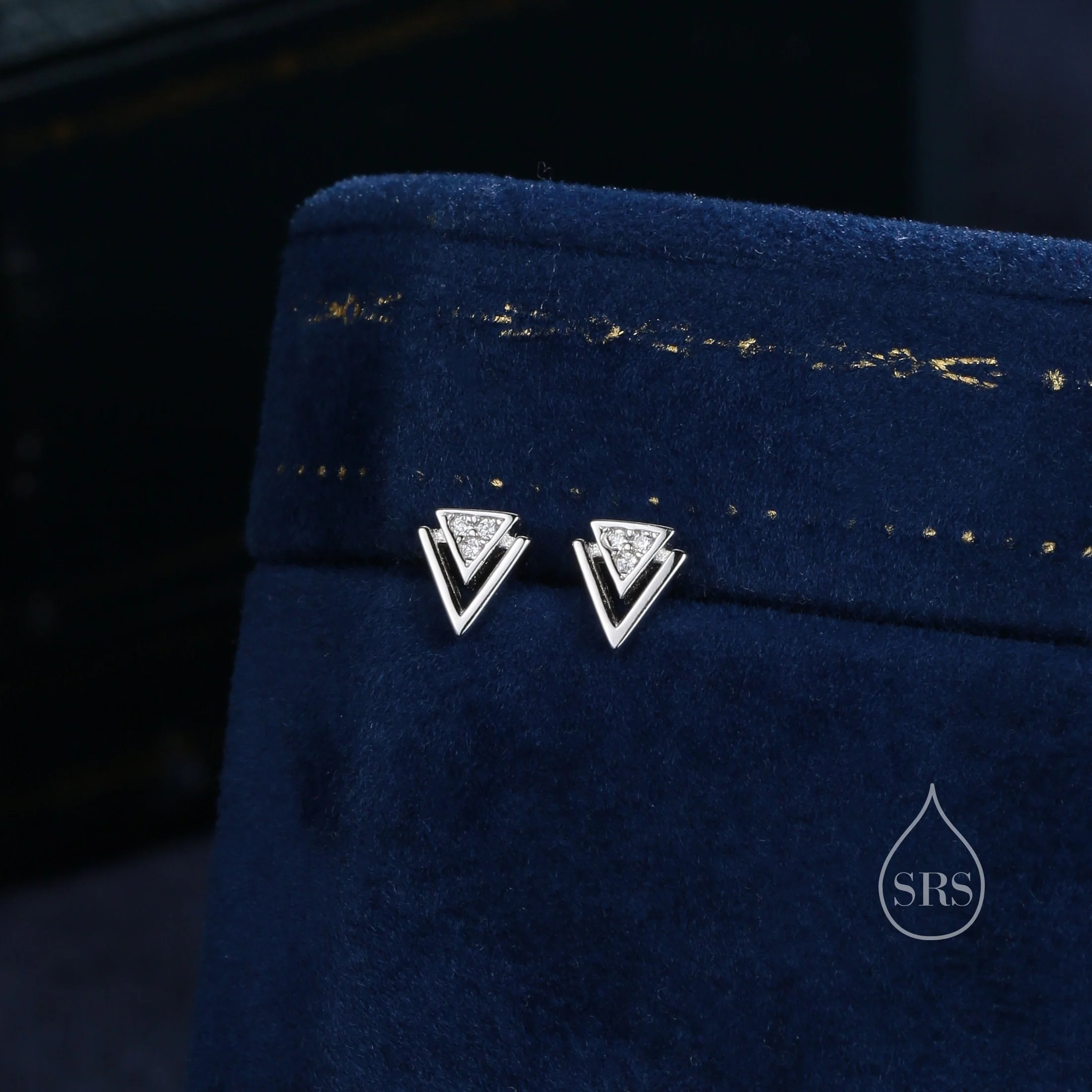 Tiny Double Triangle Stud Earrings in Sterling Silver, Silver or Gold or Rose Gold, Cut Out Triangle Jacket Earrings, Triangle CZ Earrings - Image 5
