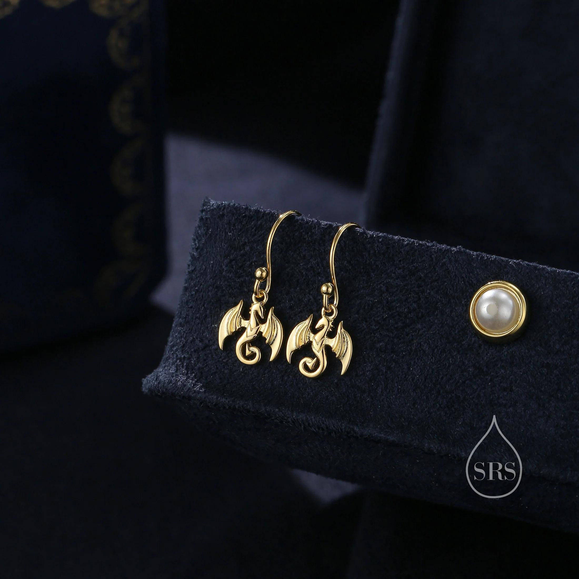Tiny Dragon Drop Hook Earrings in Sterling Silver, Silver or Gold or Rose Gold, Sterling Silver Dragon Dangle Earrings - Image 3