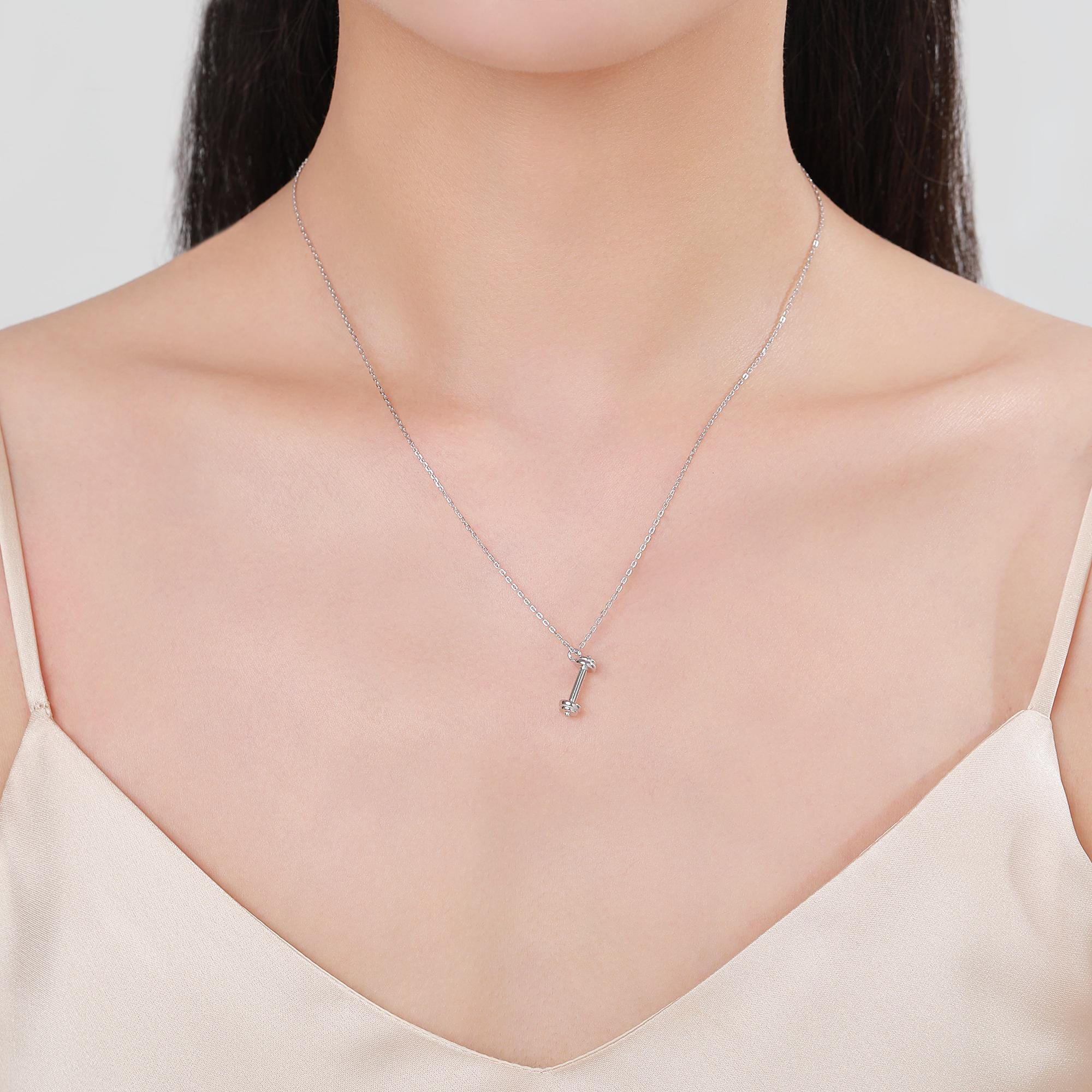 Tiny Dumbbell Pendant Necklace in Sterling Silver, Silver, Gold or Rose Gold Finish, Delicate Dumbbell Weight Necklace - Image 2