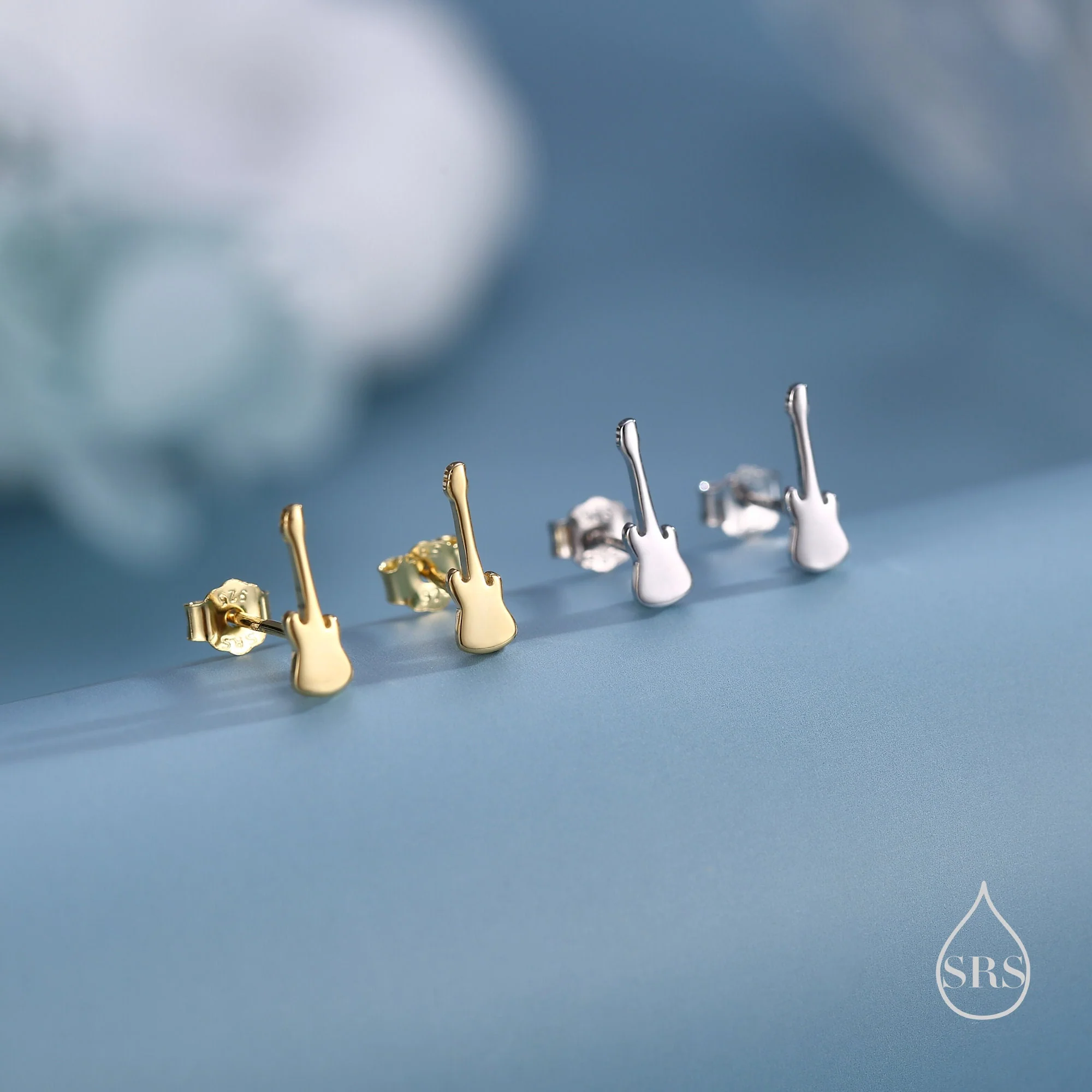 Tiny Electric Guitar Stud Earrings in Sterling Silver, Silver or Gold, Quirky Whimsical Earrings, Music Earrings - Image 5