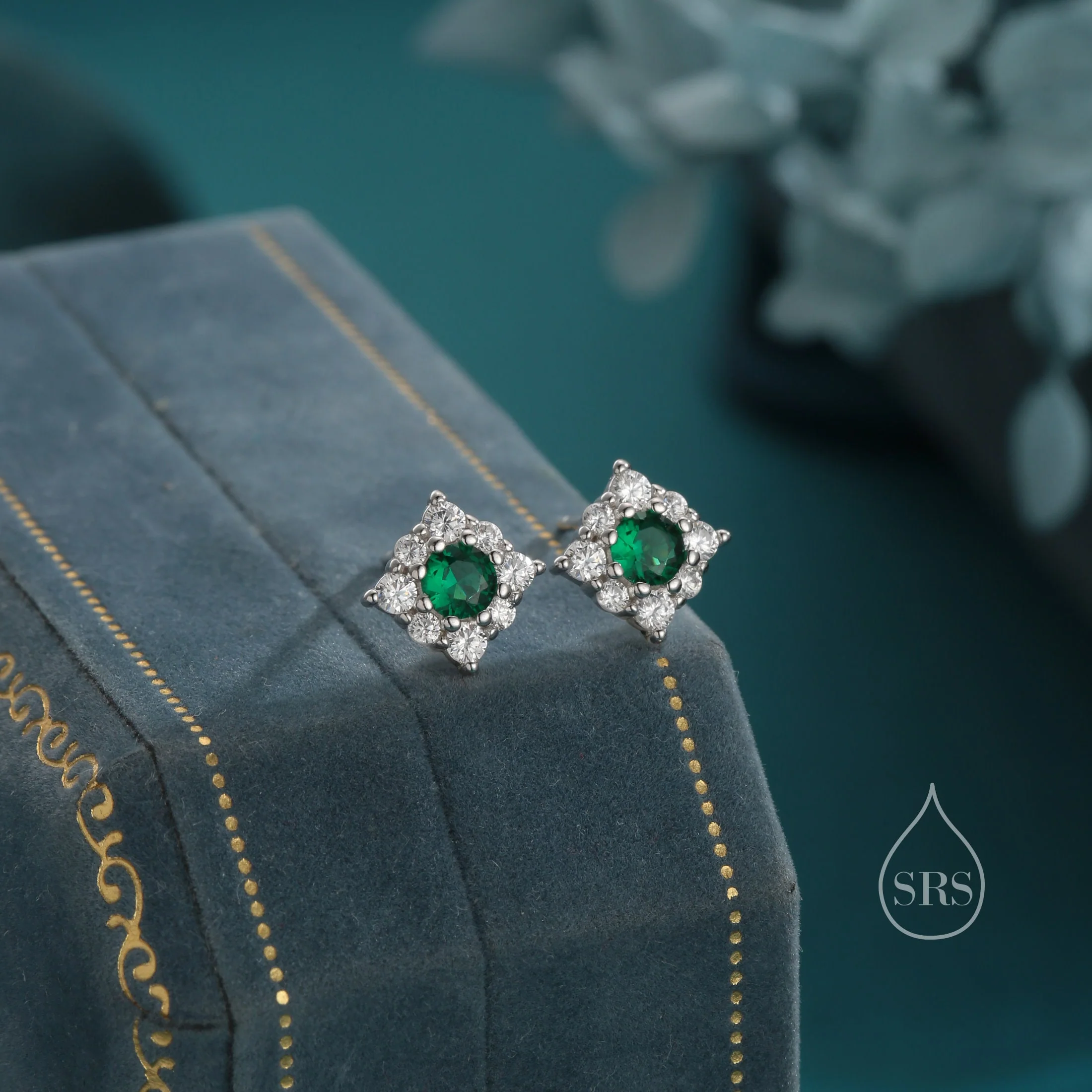 Tiny Emerald Green CZ Halo Stud Earrings in Sterling Silver, Silver or Gold, Vintage Inspired, Tiny CZ Stud Earrings, May Birthstone - Image 5