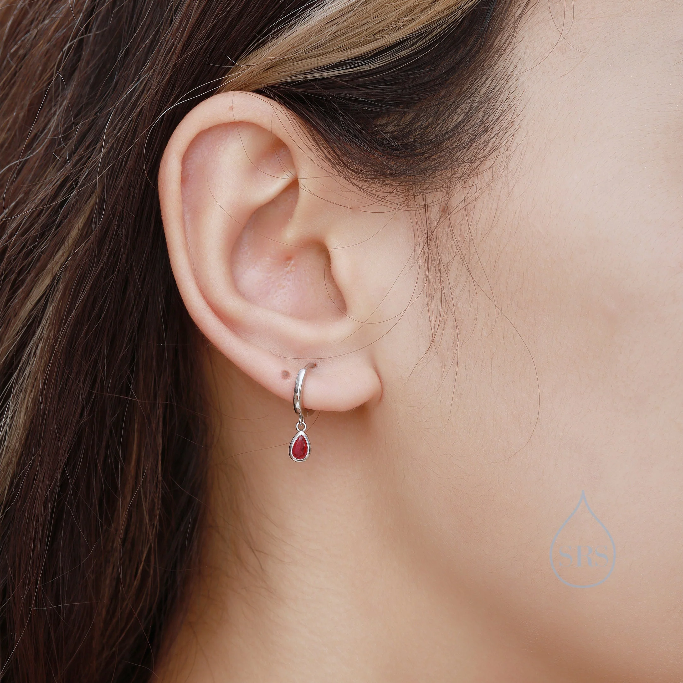 Tiny Emerald Green Droplet CZ Huggie Hoop Earrings in Sterling Silver, Silver or Gold, Geometric Hoop Earrings - Image 7